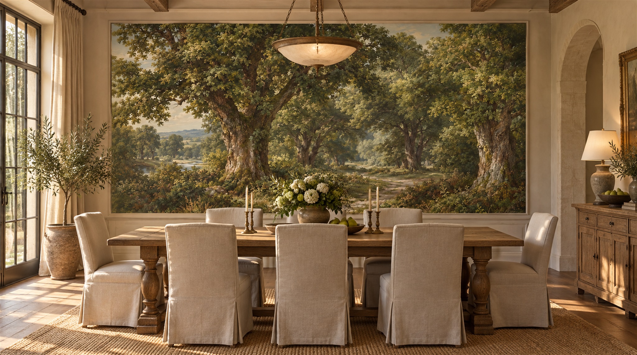 Green Woodland Trees Wallpaper Mural Scene