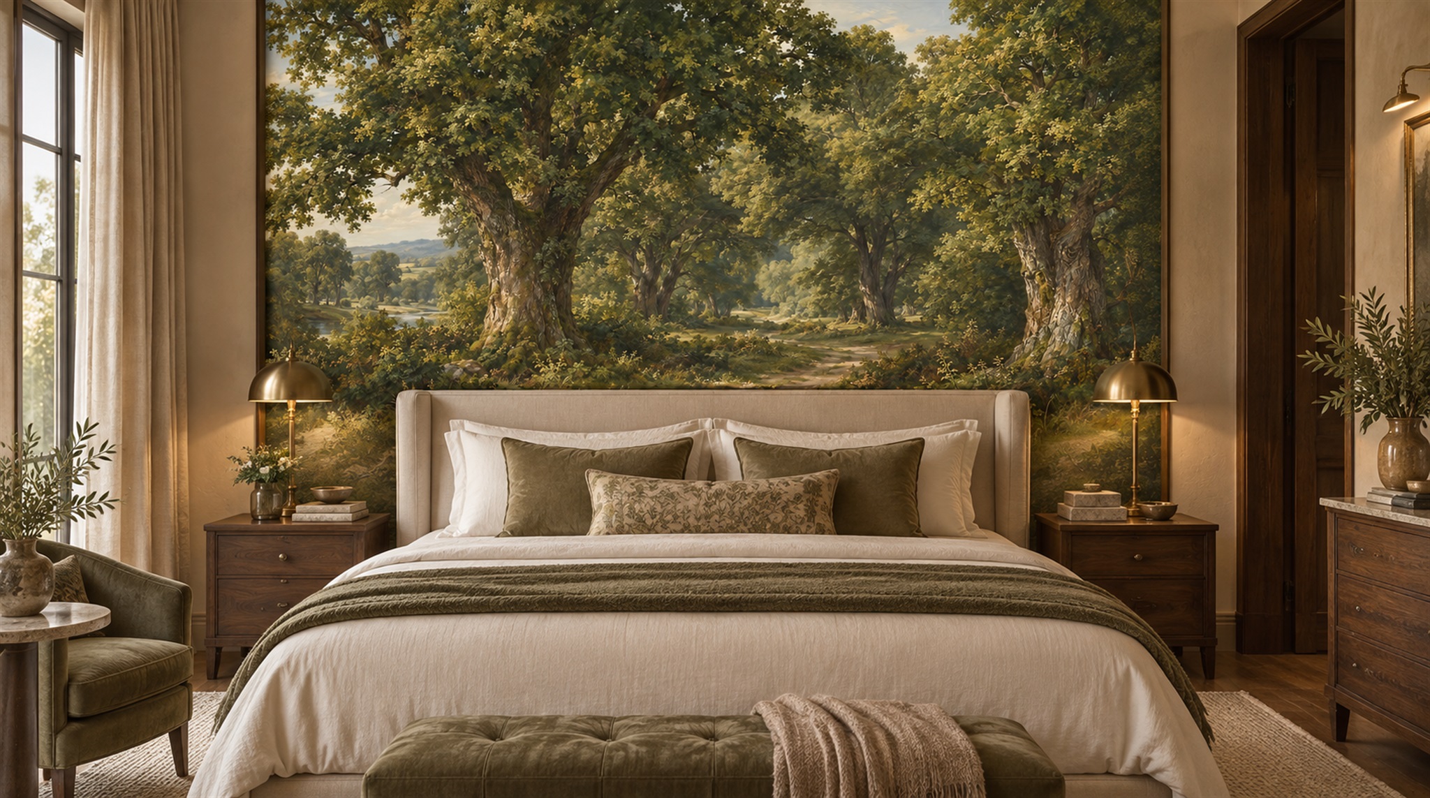 Green Woodland Trees Wallpaper Mural Scene