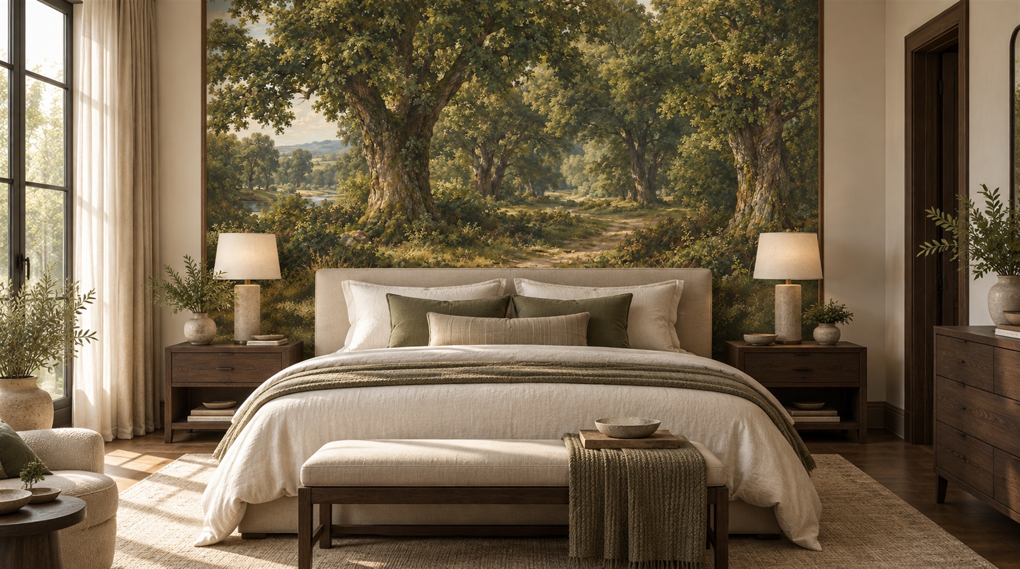 Green Woodland Trees Wallpaper Mural Scene