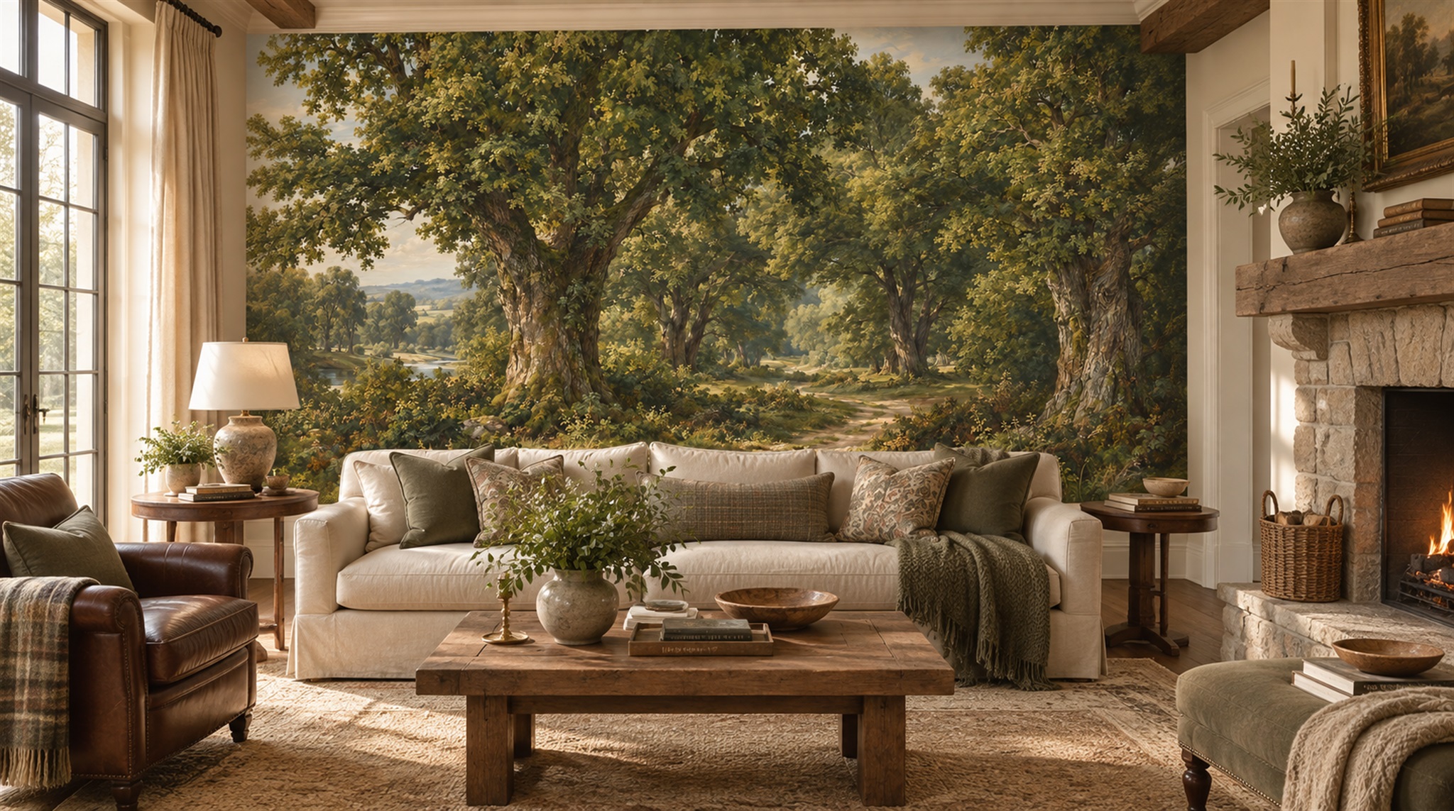 Green Woodland Trees Wallpaper Mural Scene