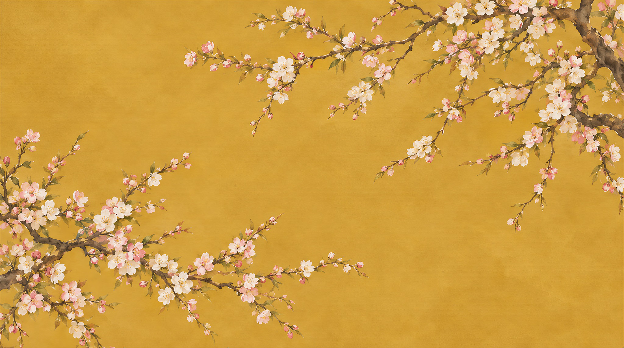 Gold Blossom Branches Wallpaper Mural Main