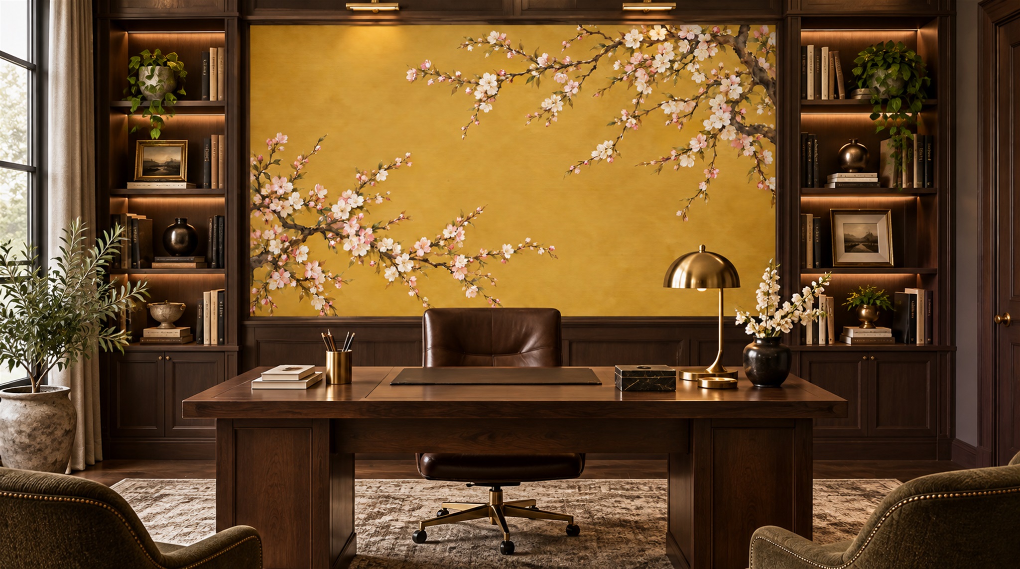 Gold Blossom Branches Wallpaper Mural Main