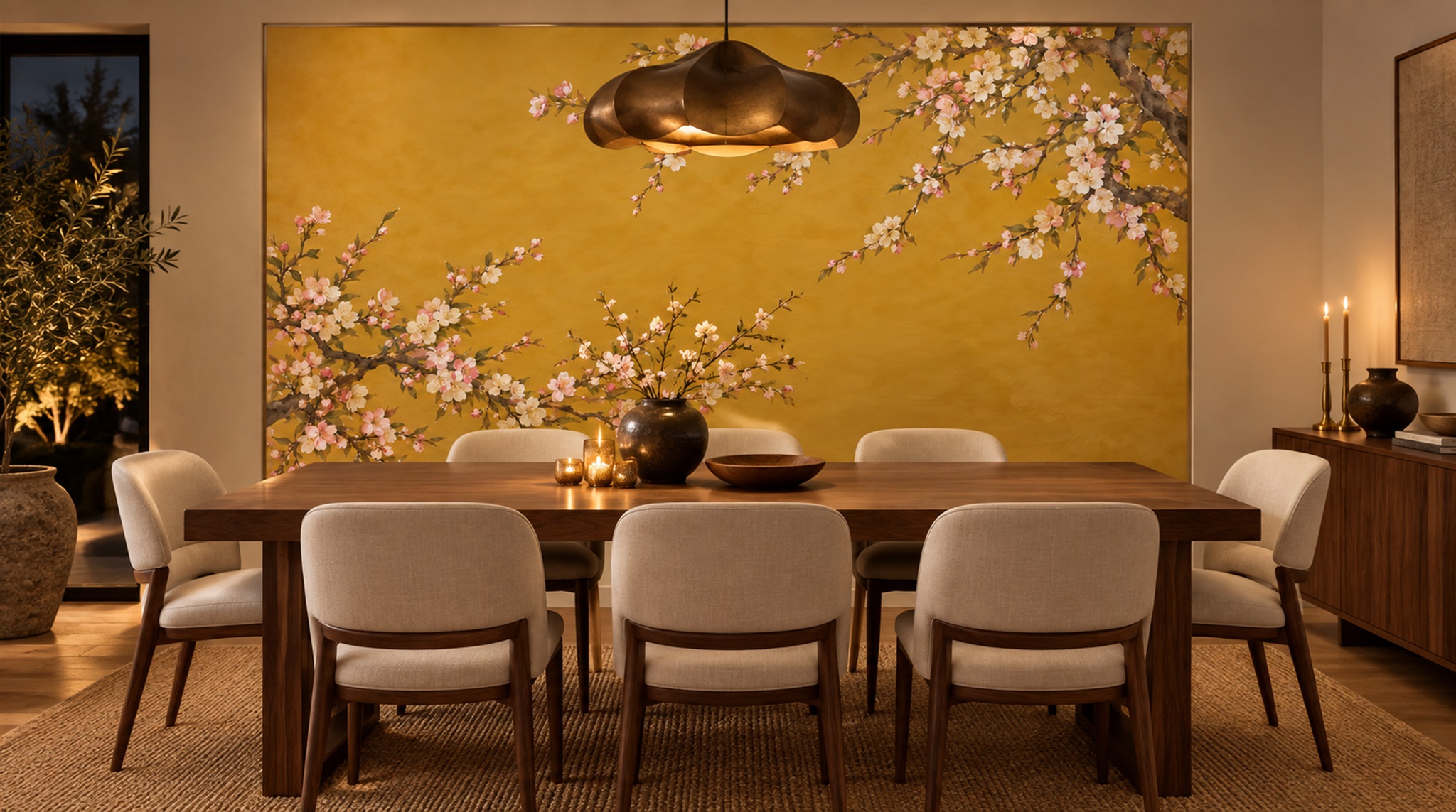 Gold Blossom Branches Wallpaper Mural Scene