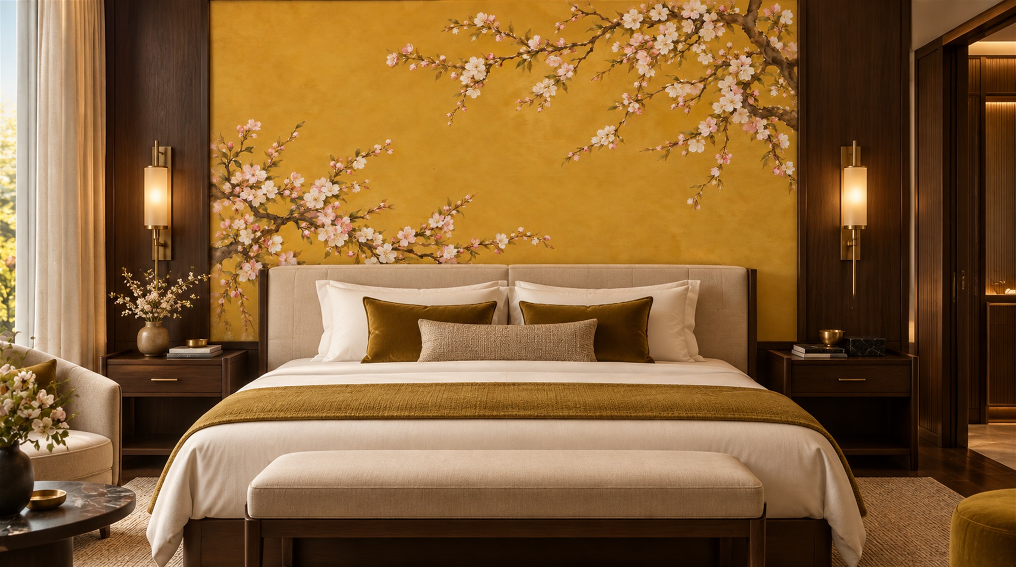 Gold Blossom Branches Wallpaper Mural Scene