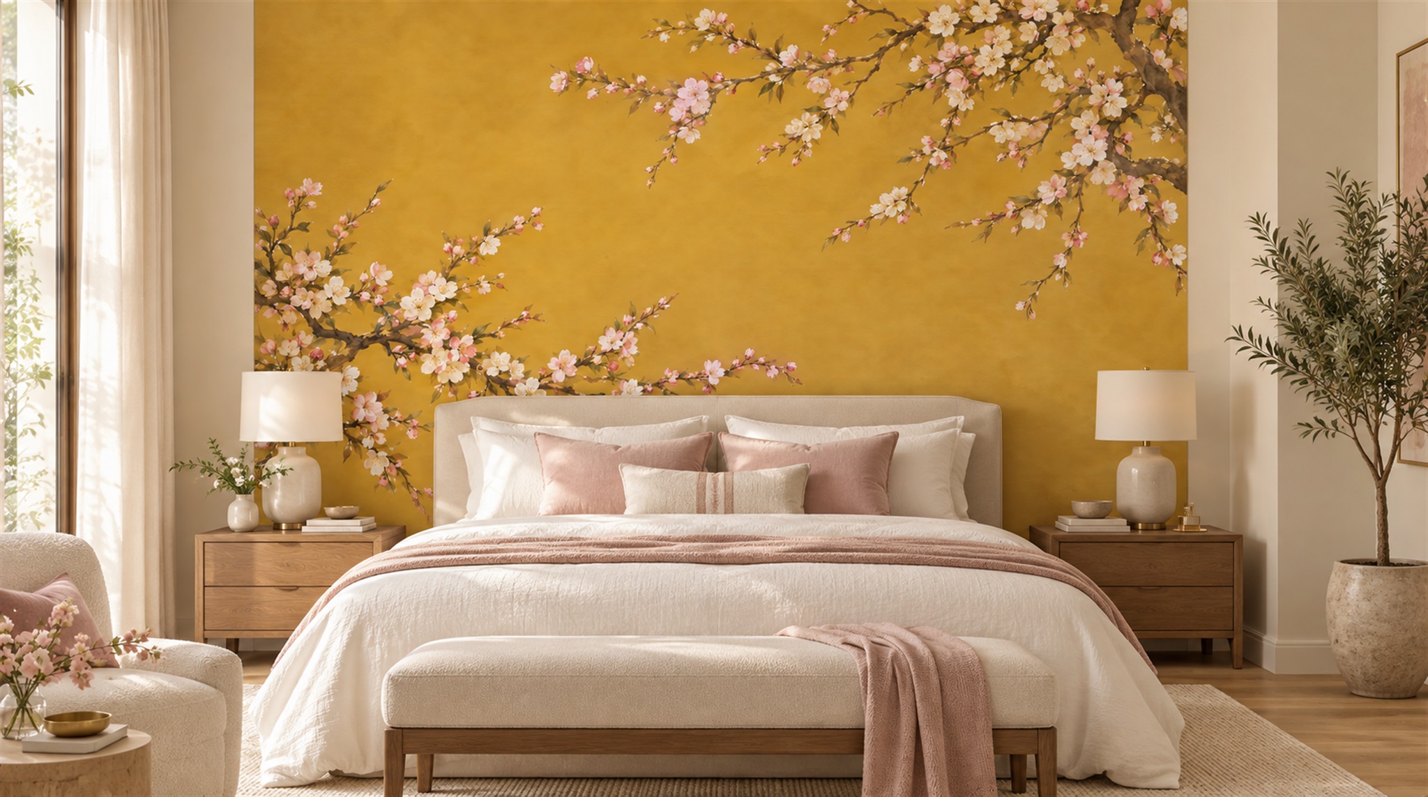 Gold Blossom Branches Wallpaper Mural Scene