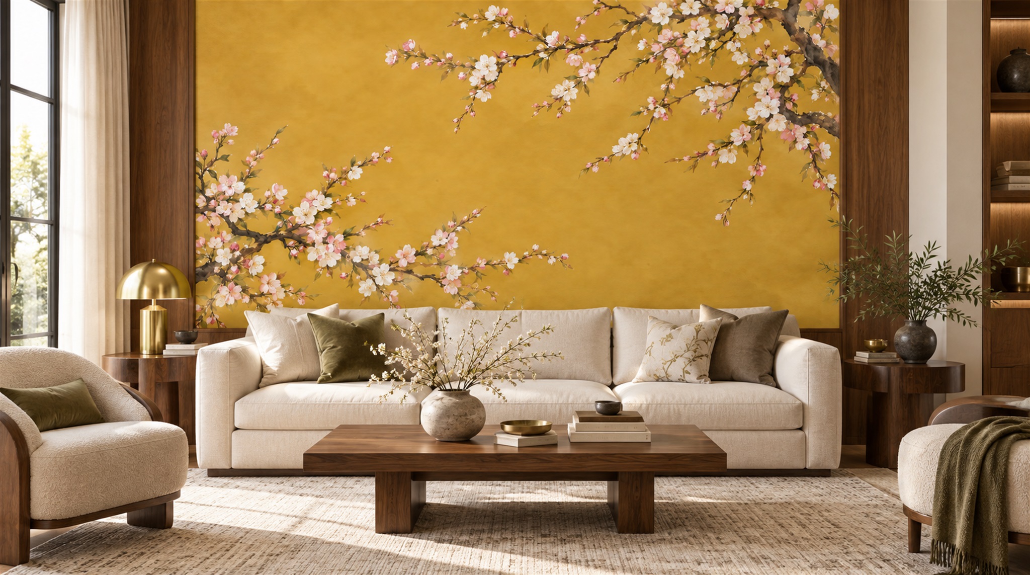 Gold Blossom Branches Wallpaper Mural Scene