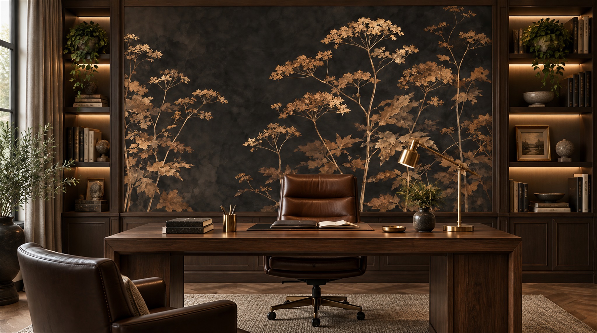 Neutral Leaf Patterning Wallpaper Mural