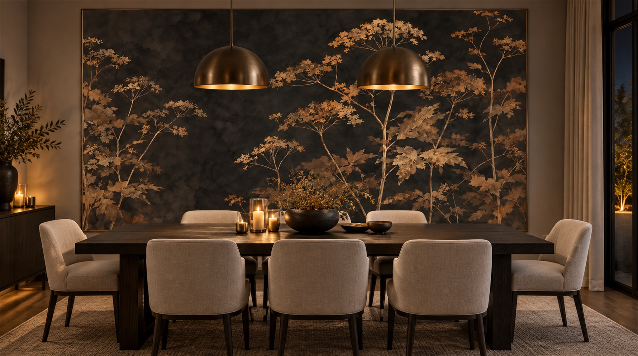 Neutral Leaf Patterning Wallpaper Mural Scene