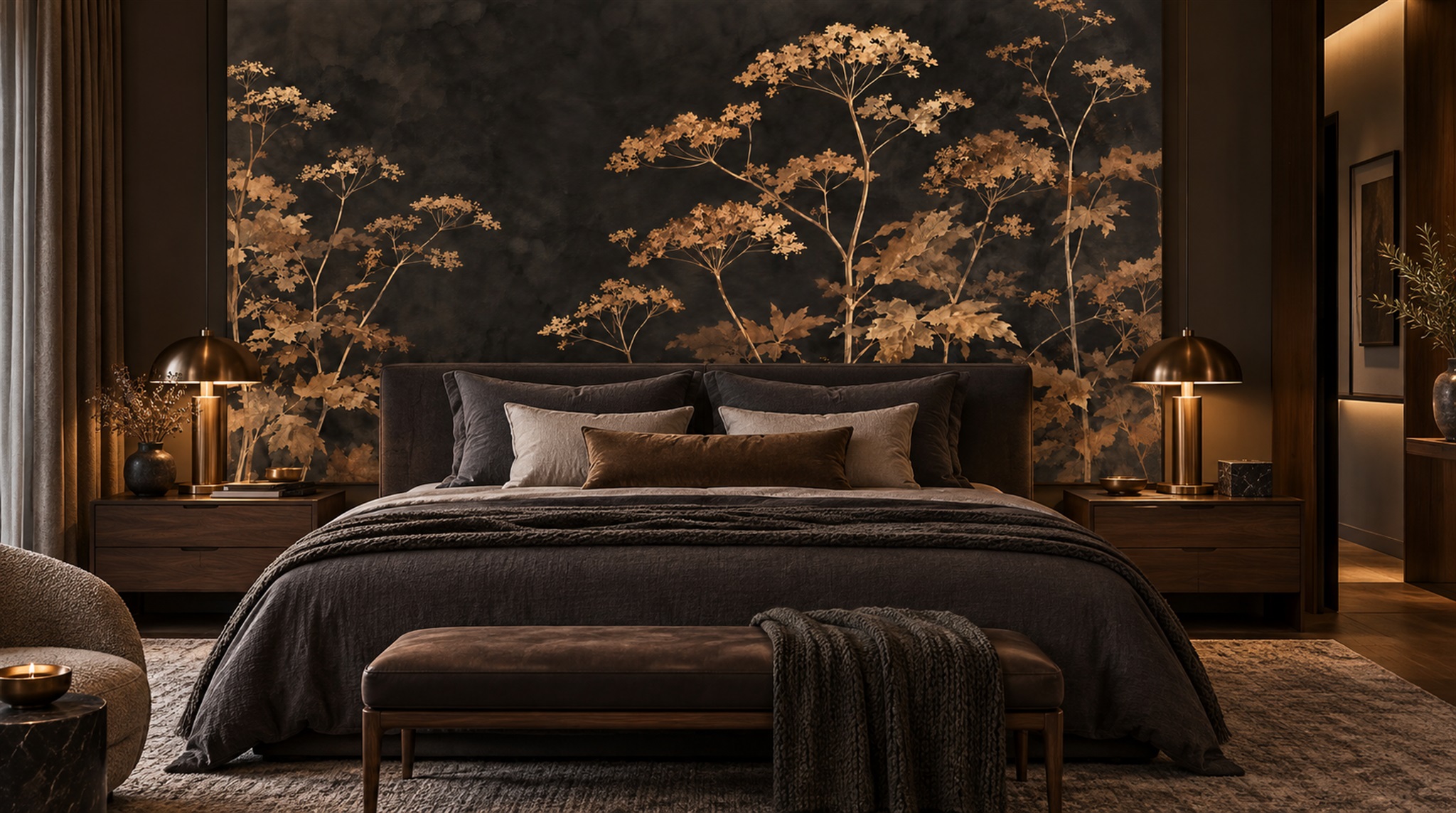 Neutral Leaf Patterning Wallpaper Mural Scene
