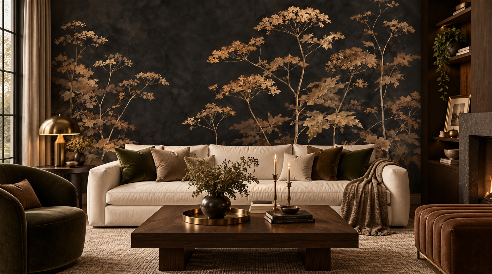 Neutral Leaf Patterning Wallpaper Mural Scene