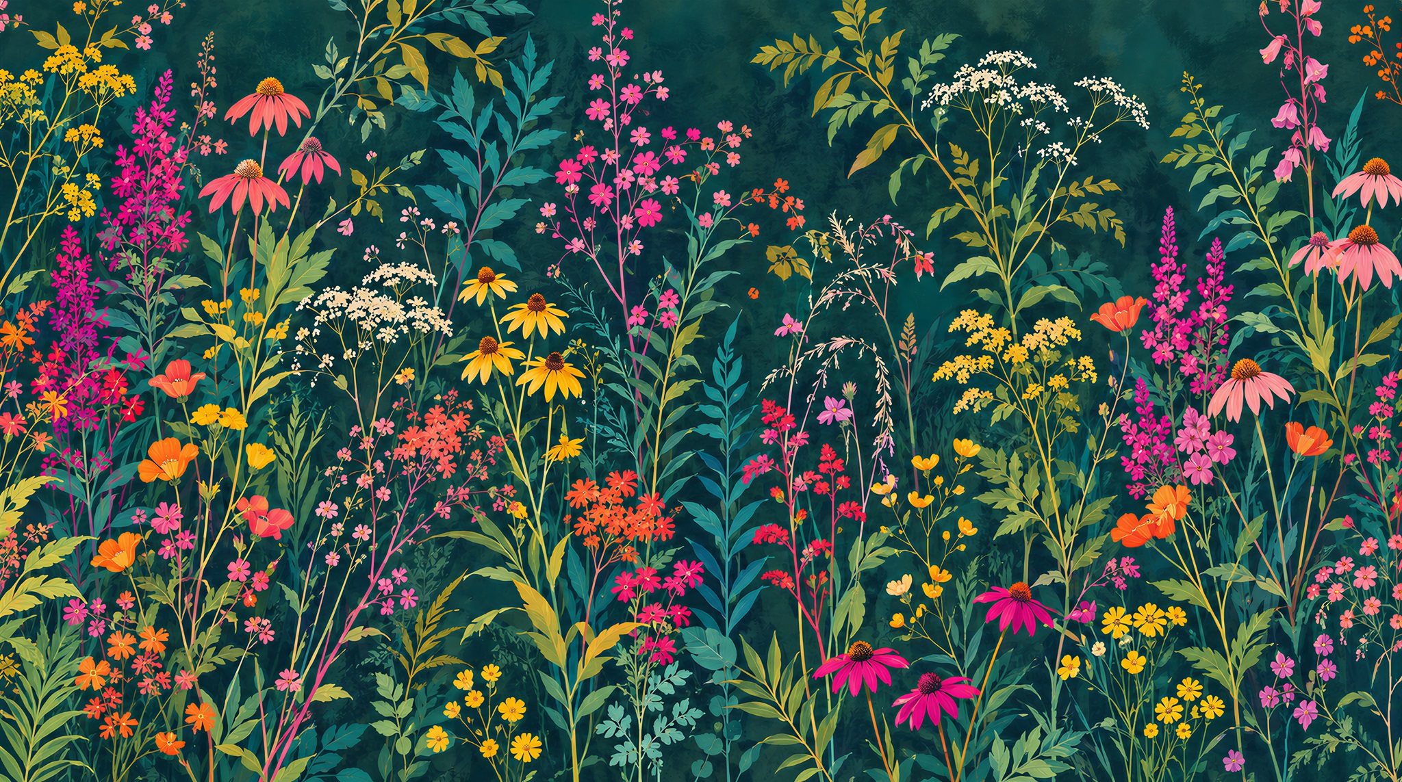 Teal Floral Patterning Wallpaper Mural Main