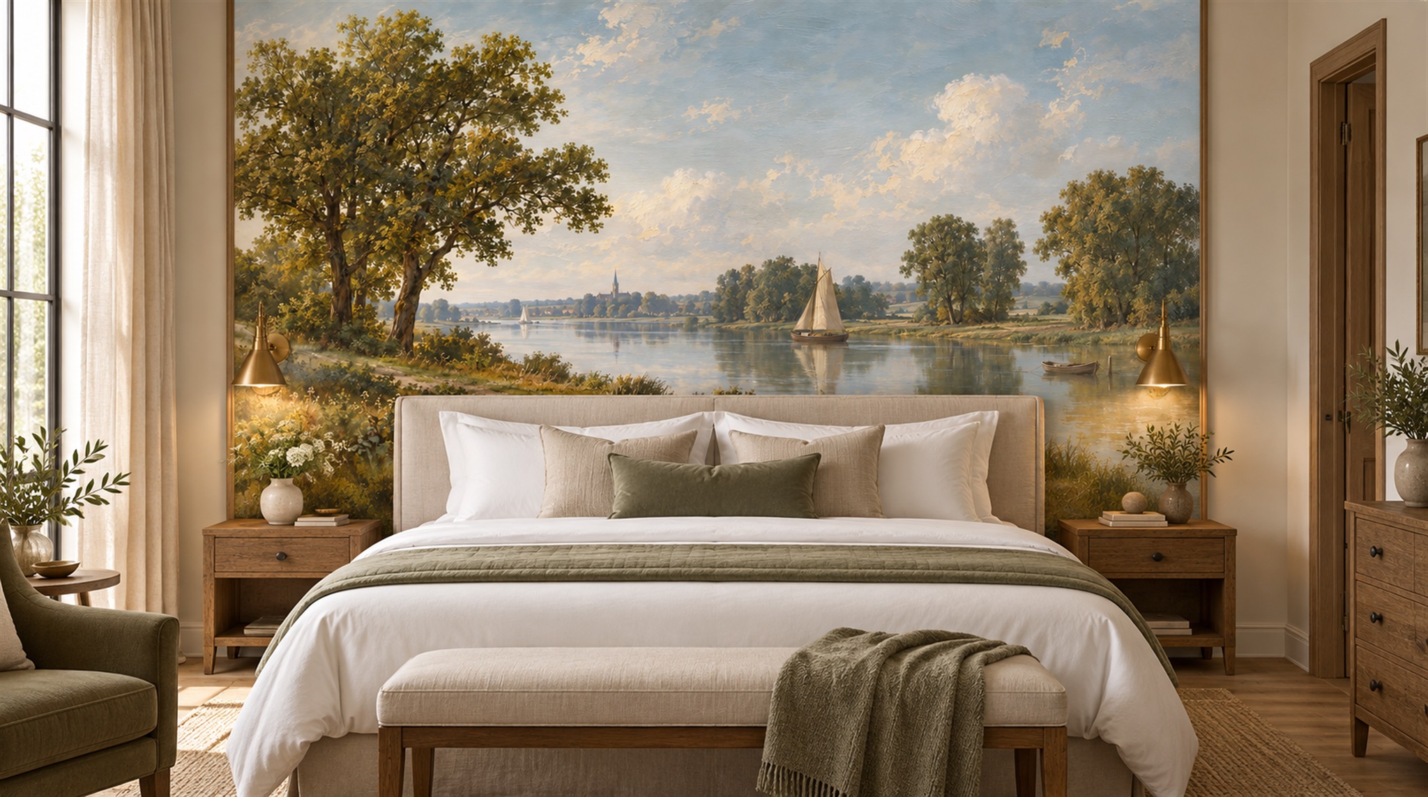 Sage Green Decorative Wall Art Wallpaper Mural Scene