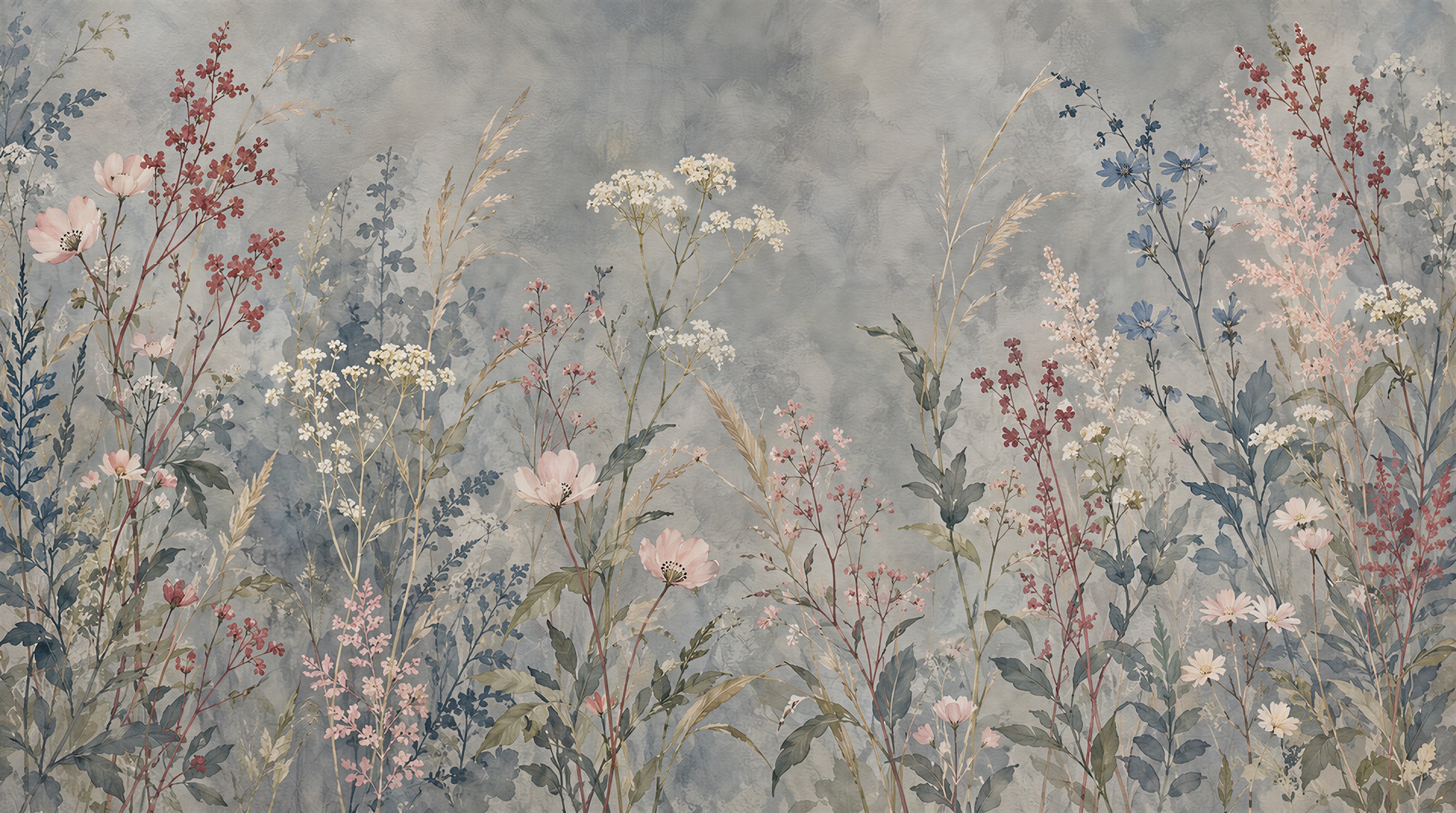 Blue Floral Patterning Wallpaper Mural Main