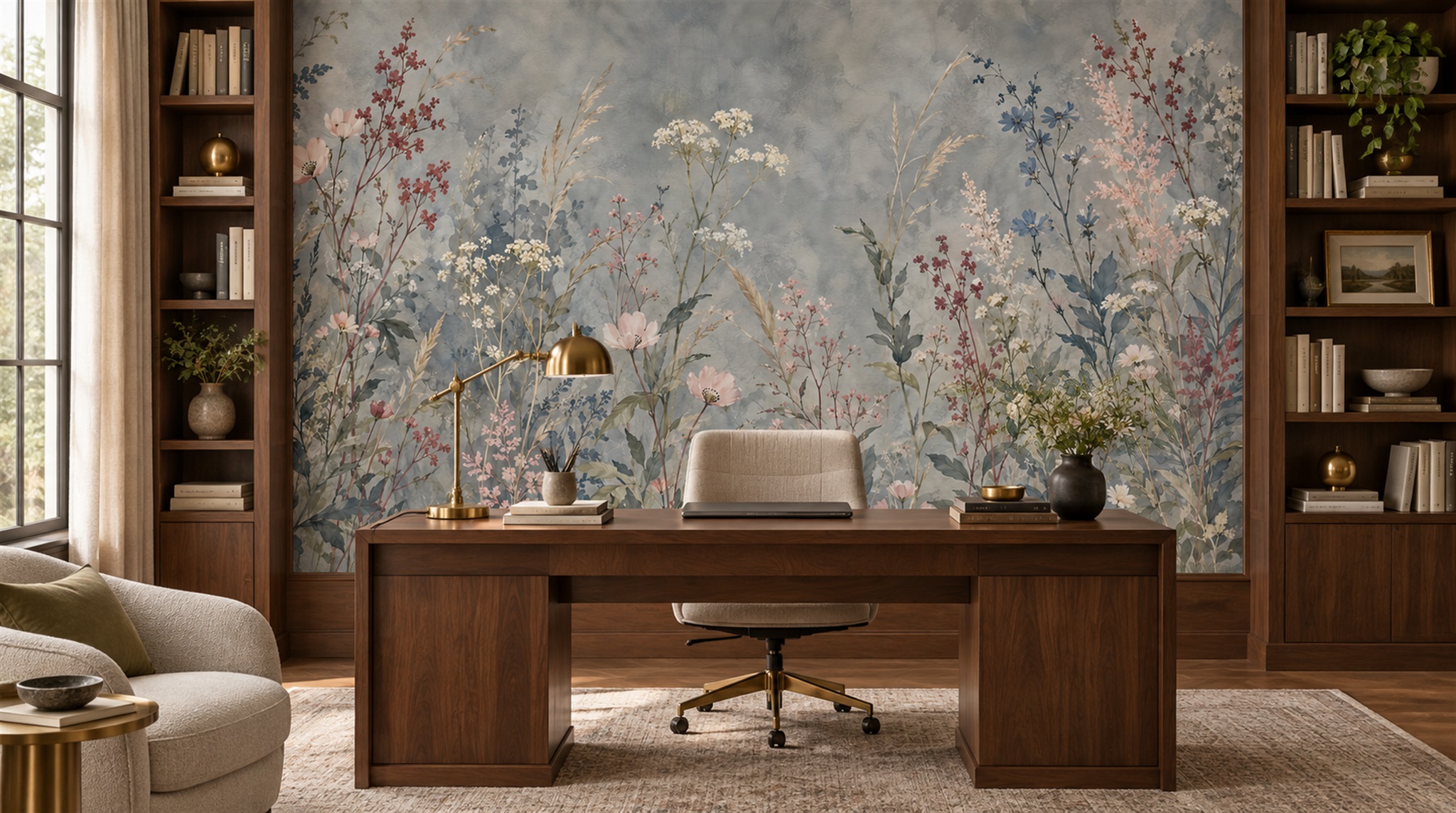 Blue Floral Patterning Wallpaper Mural Main
