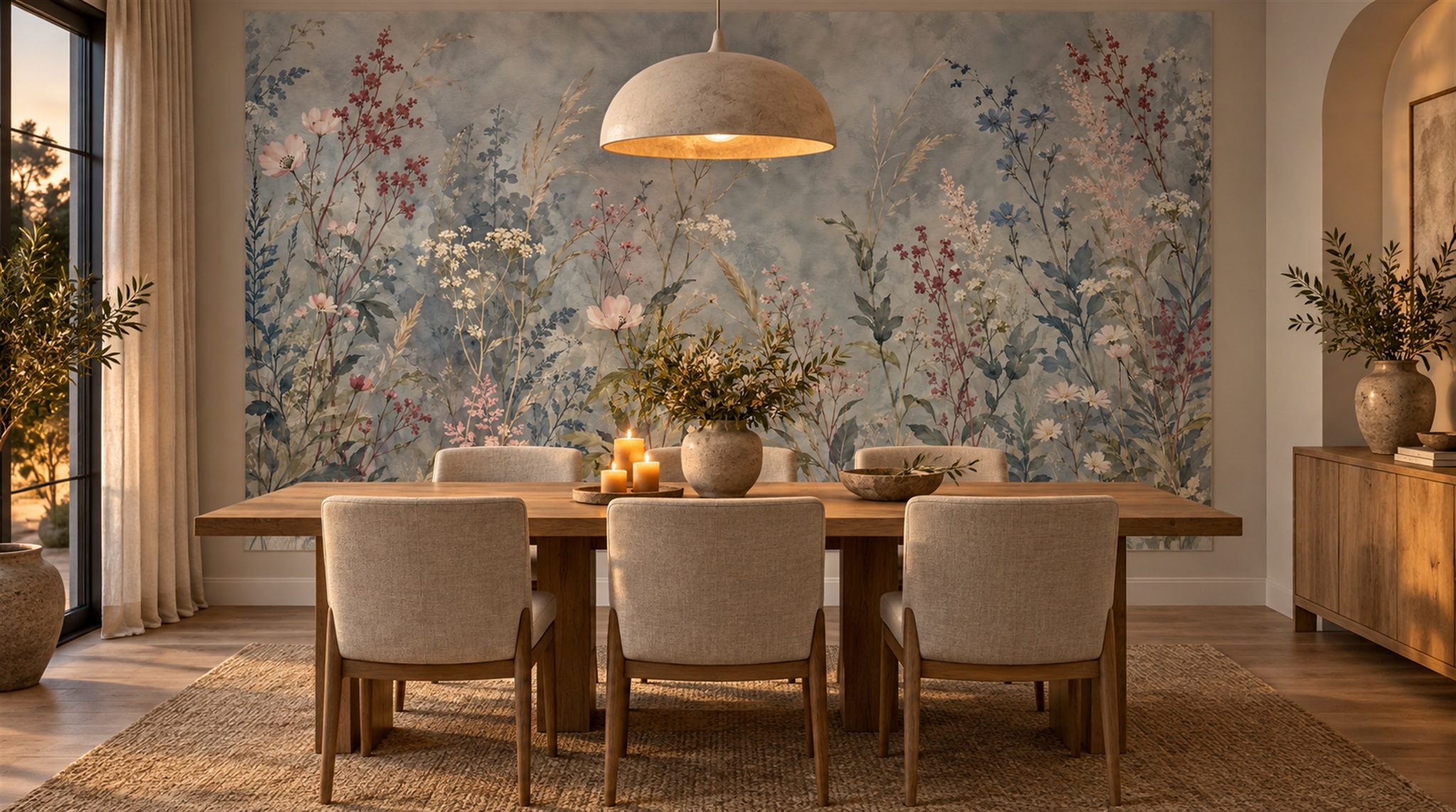 Blue Floral Patterning Wallpaper Mural Scene