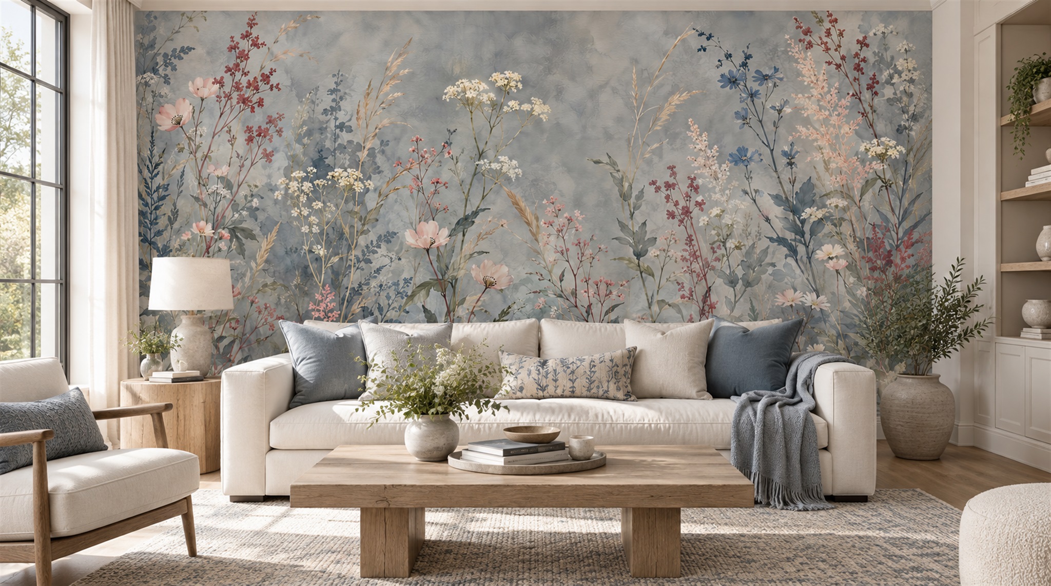 Blue Floral Patterning Wallpaper Mural Scene