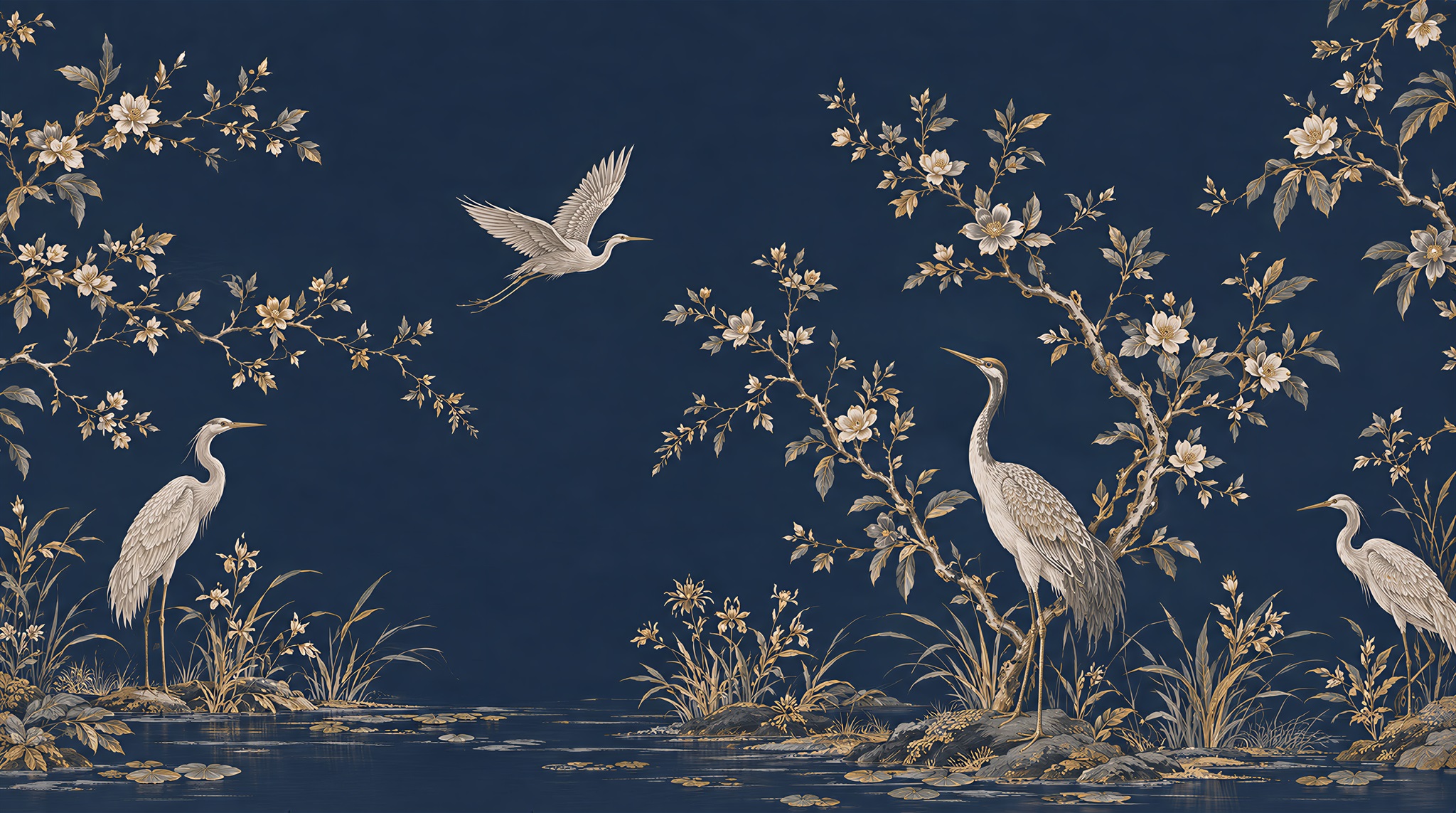 Navy Bird Detailing Wallpaper Mural Main