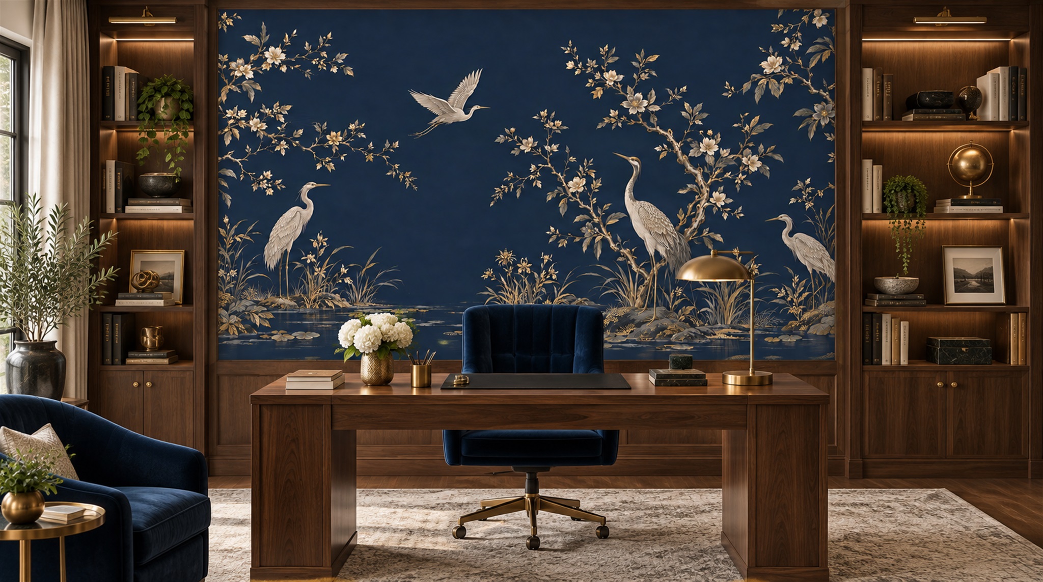 Navy Bird Detailing Wallpaper Mural Main