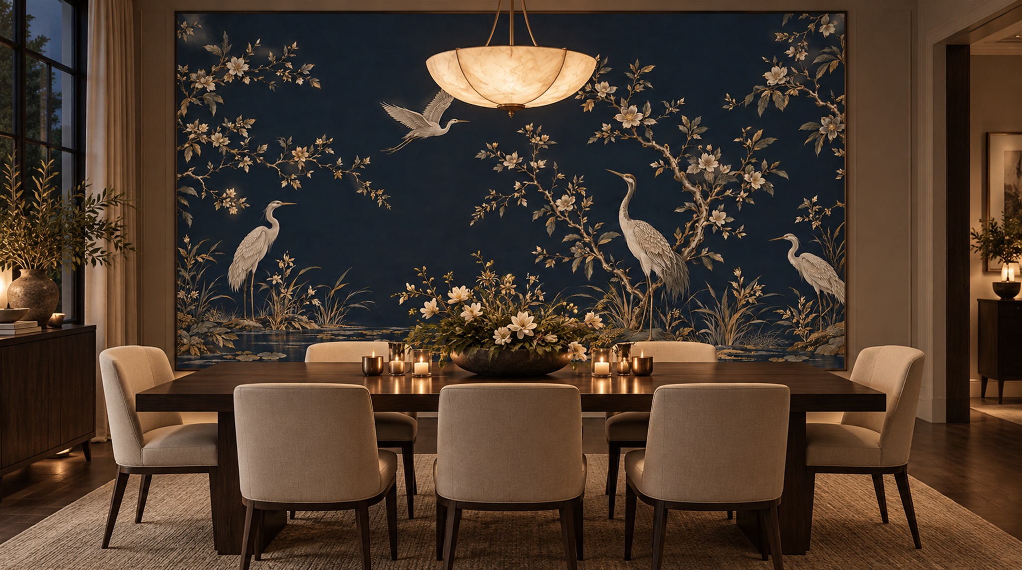 Navy Bird Detailing Wallpaper Mural Scene