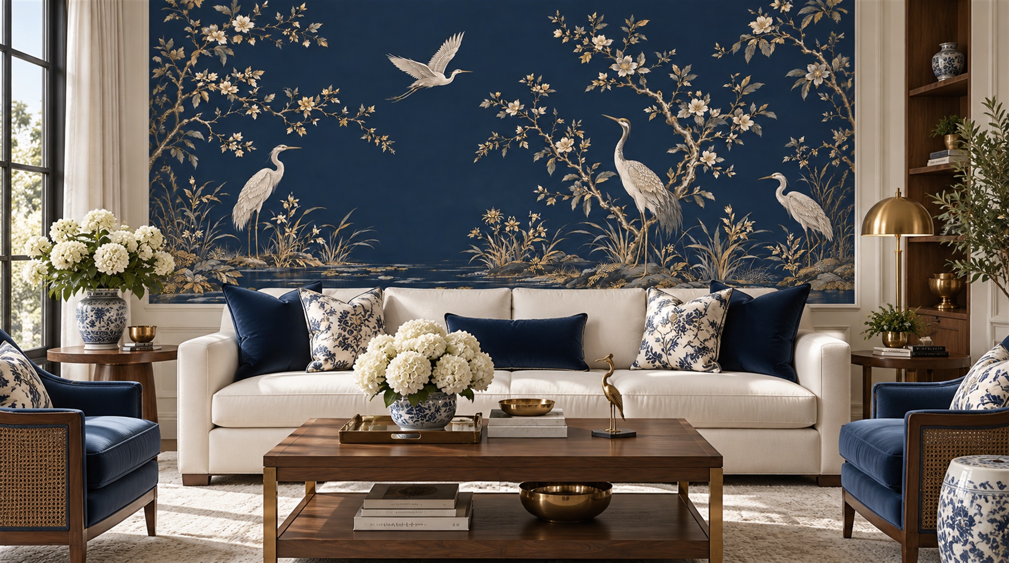 Navy Bird Detailing Wallpaper Mural Scene