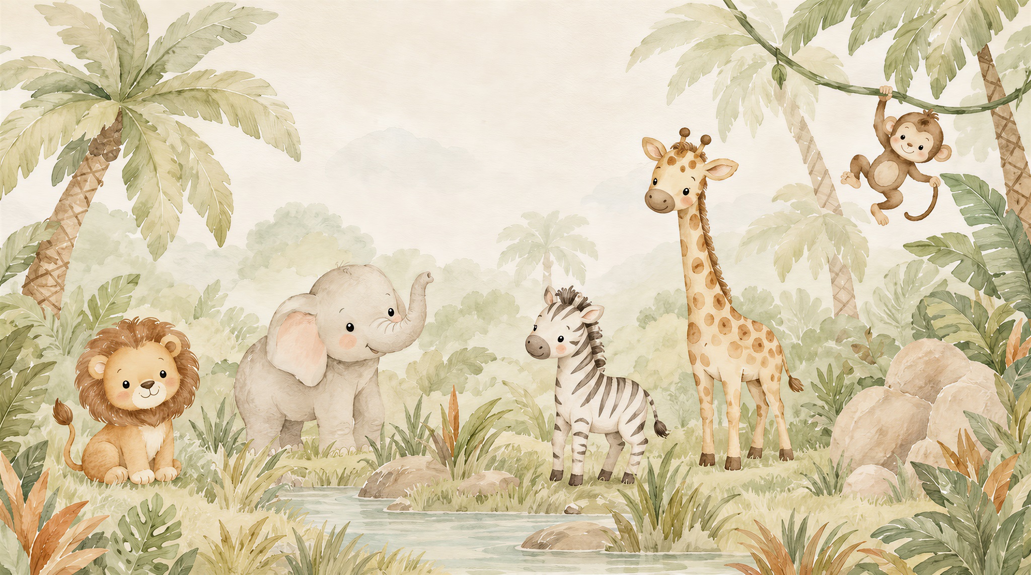 Neutral Safari Animals Wallpaper Mural Main