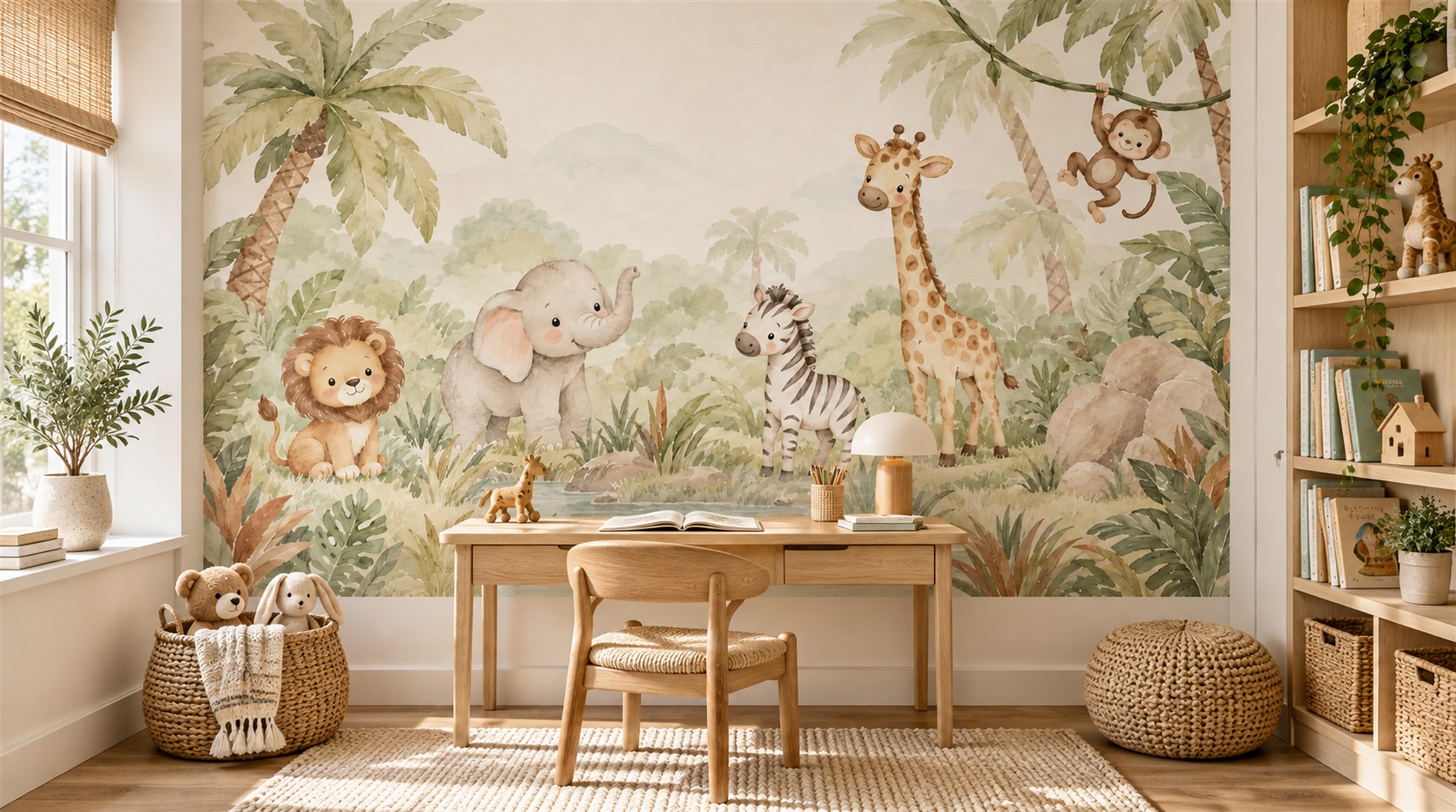 Neutral Safari Animals Wallpaper Mural Main