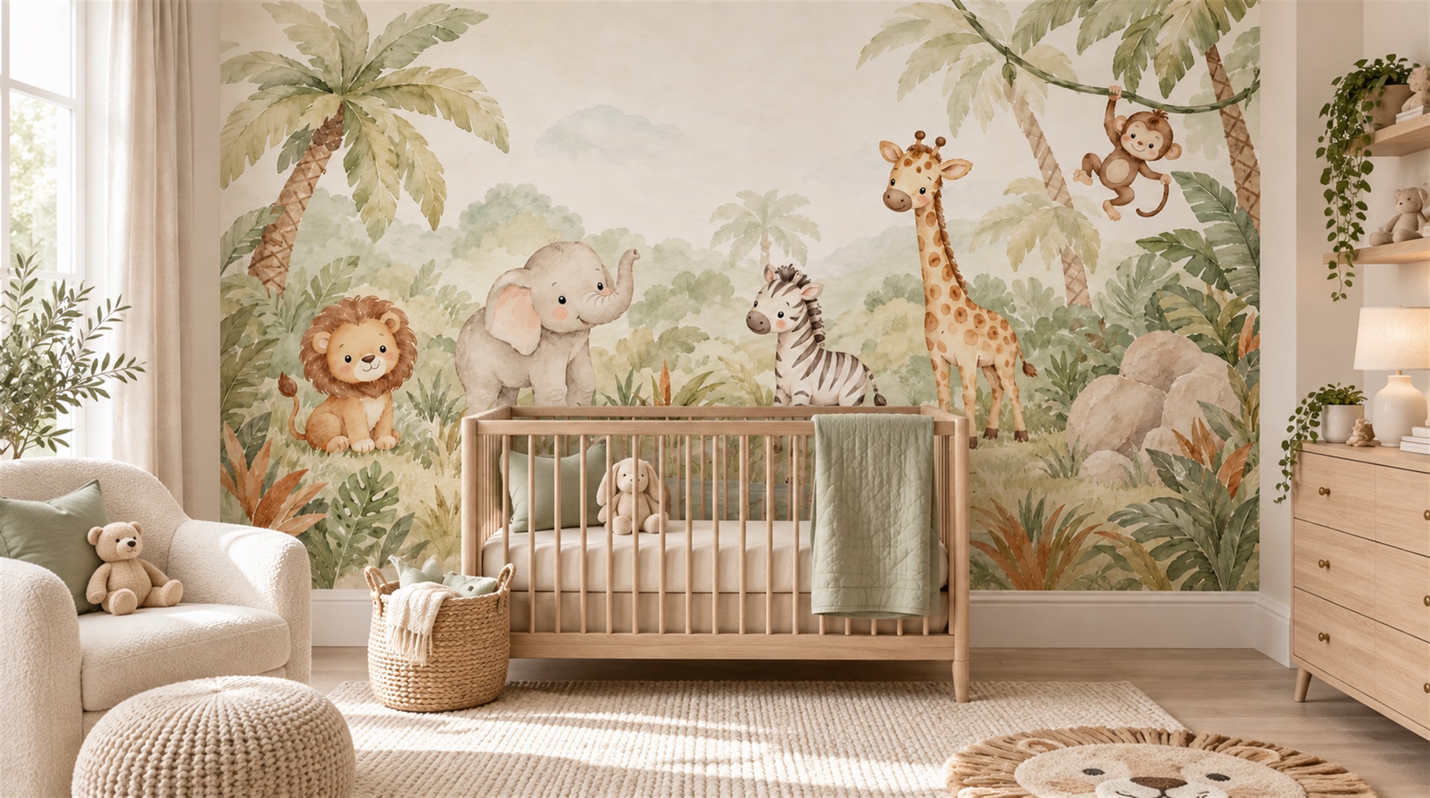 Neutral Safari Animals Wallpaper Mural Scene