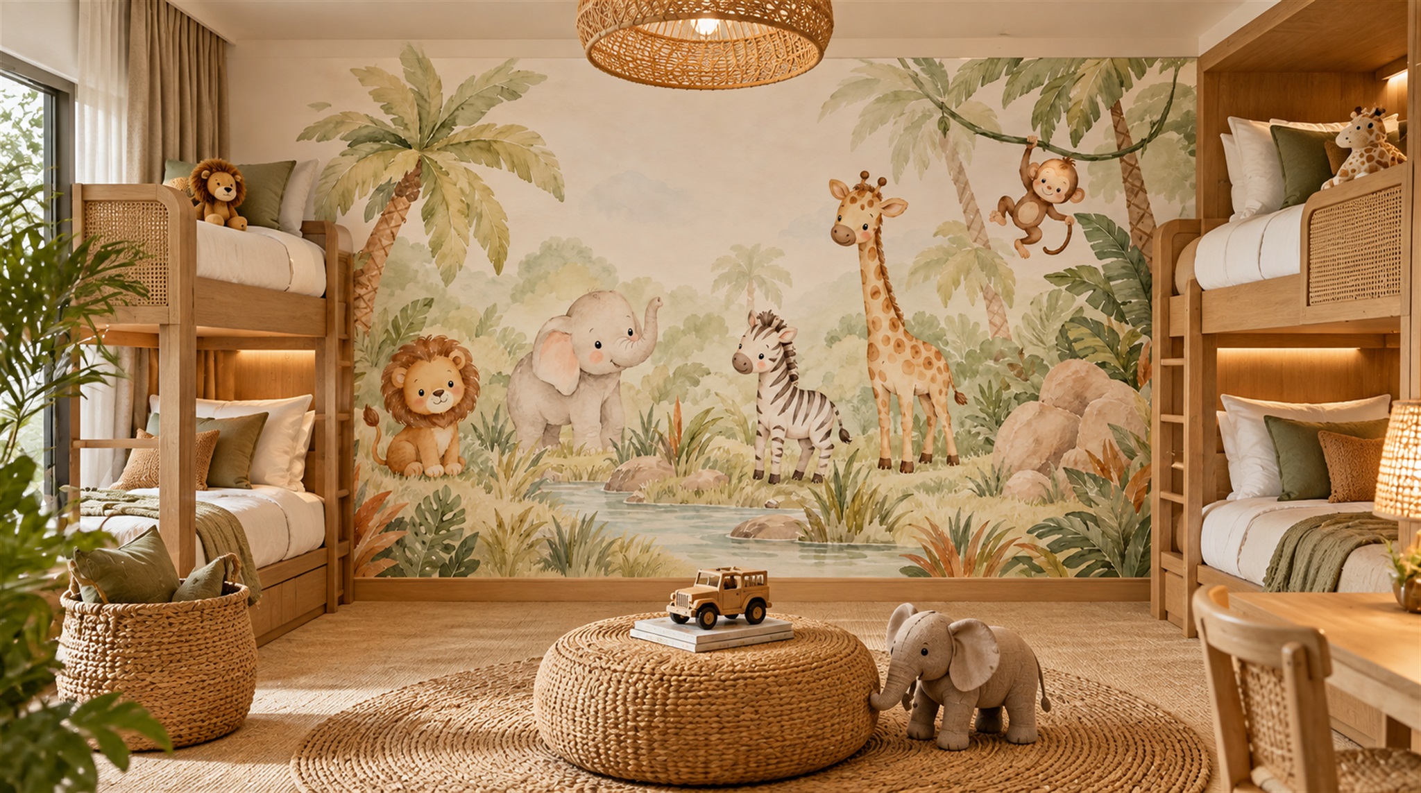 Neutral Safari Animals Wallpaper Mural Scene