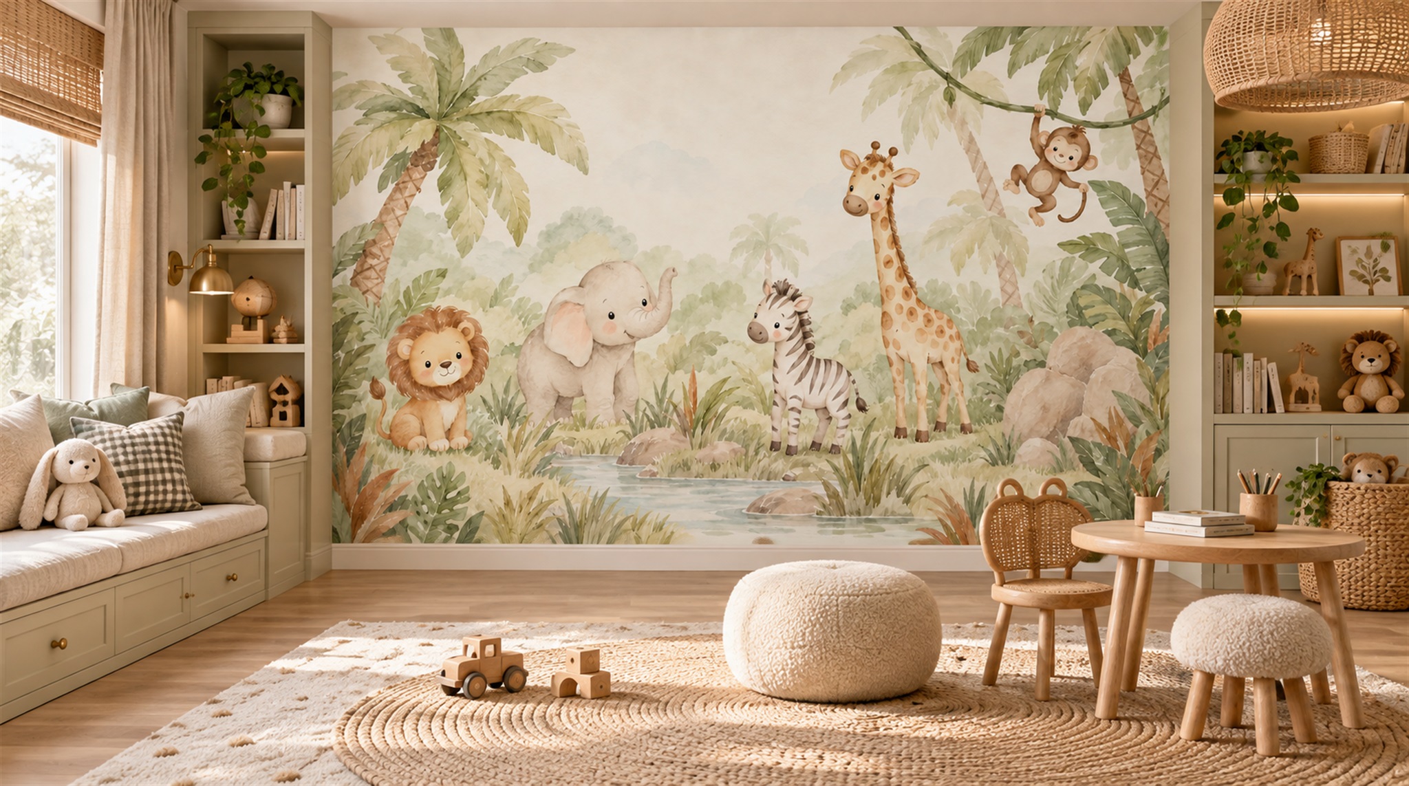 Neutral Safari Animals Wallpaper Mural Scene