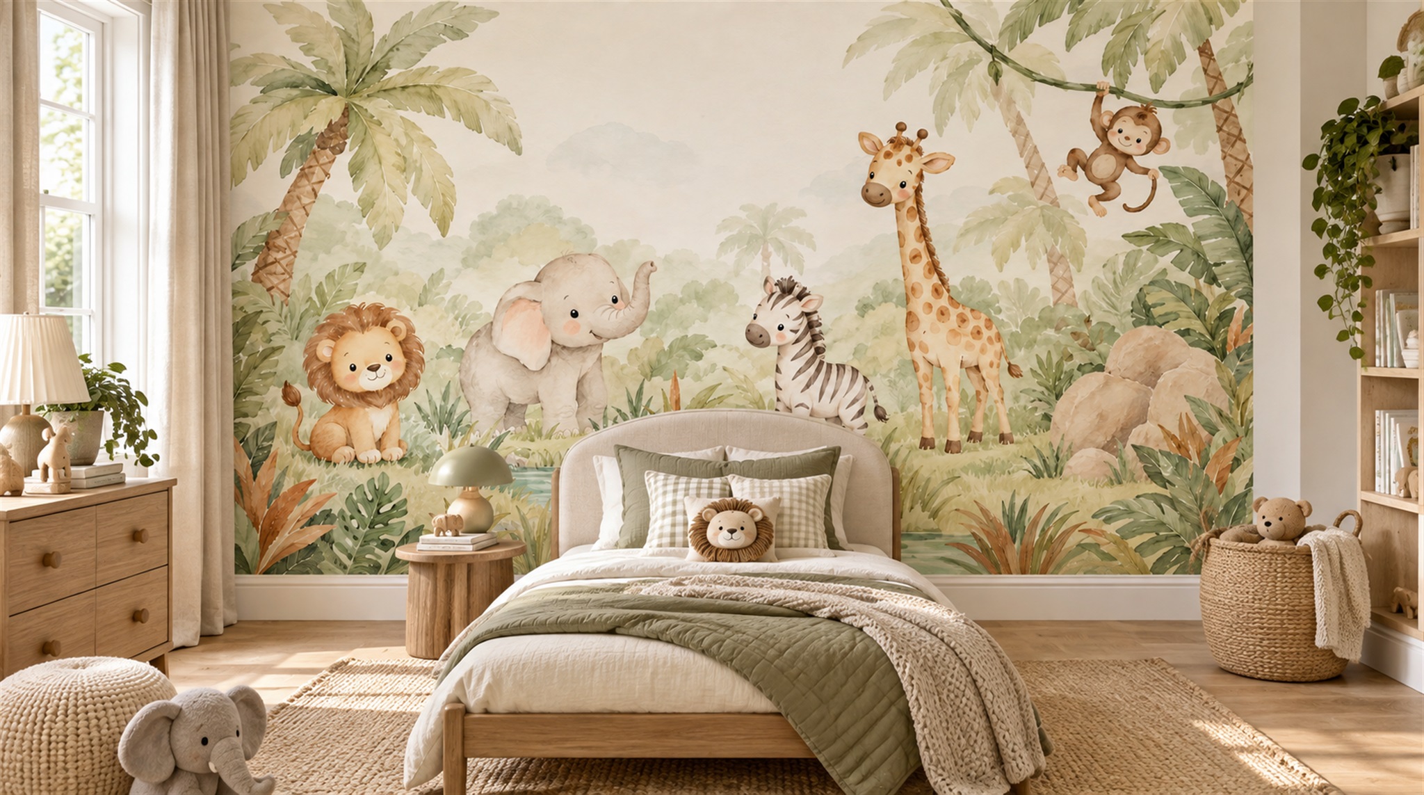 Neutral Safari Animals Wallpaper Mural Scene