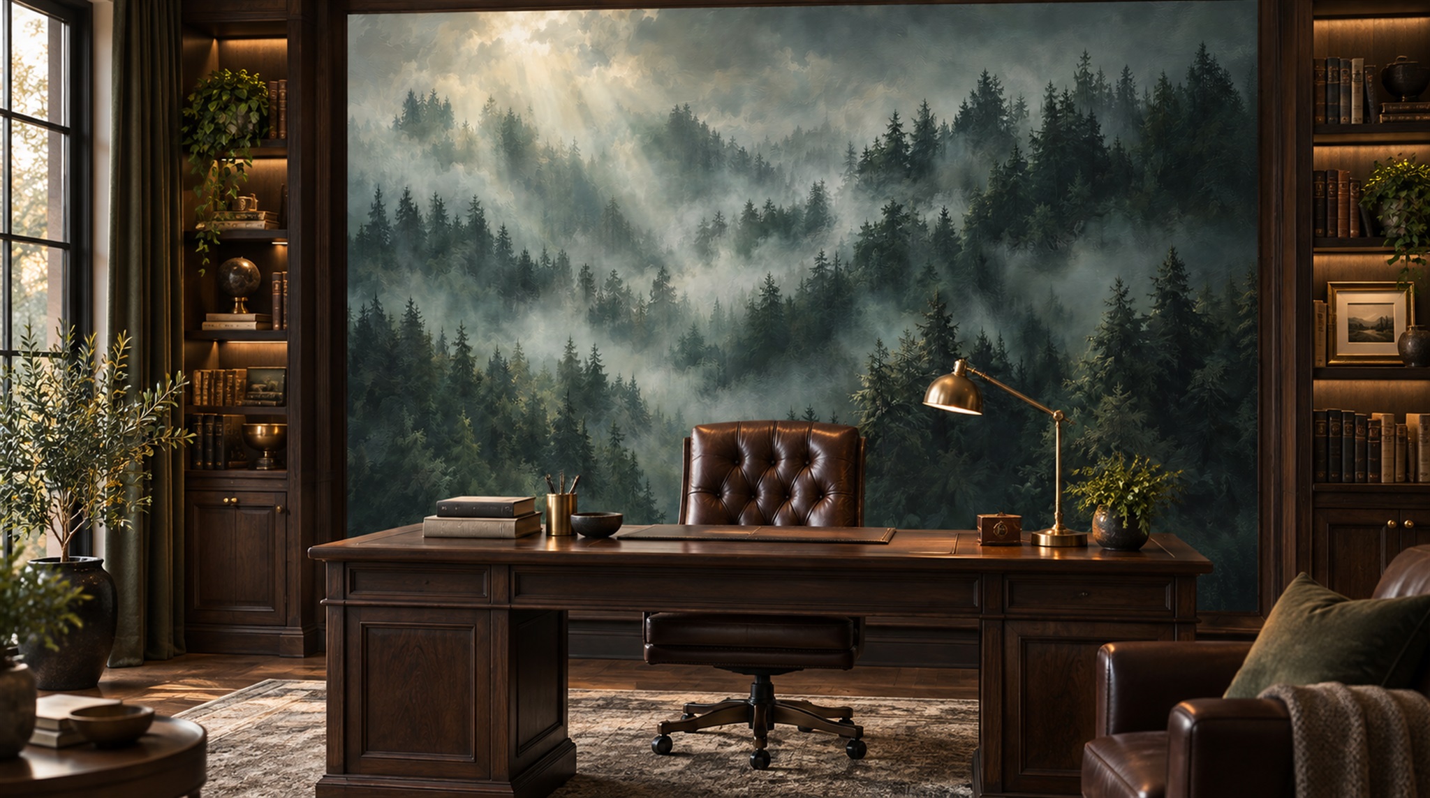 Grey Woodland Trees Wallpaper Mural Main