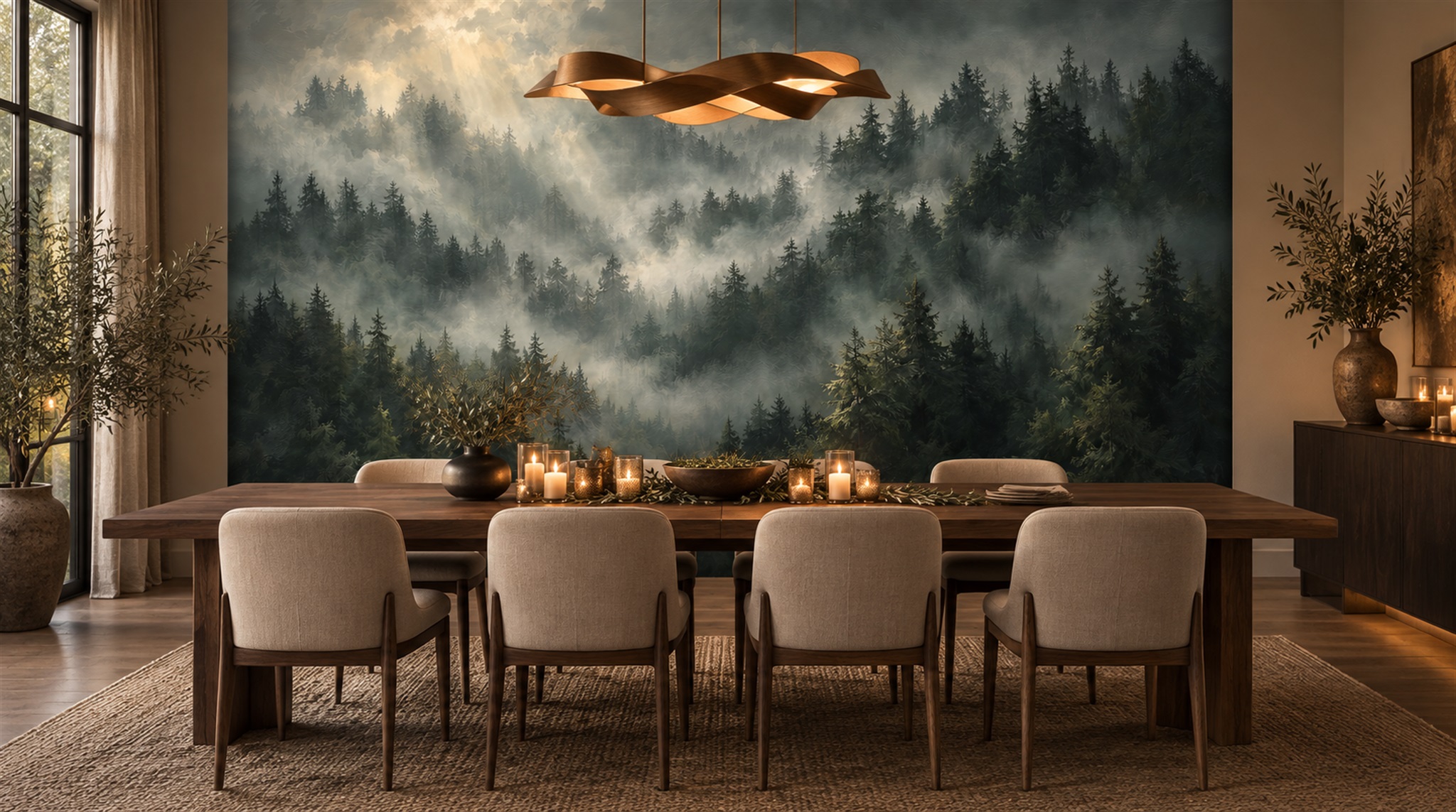 Grey Woodland Trees Wallpaper Mural Scene