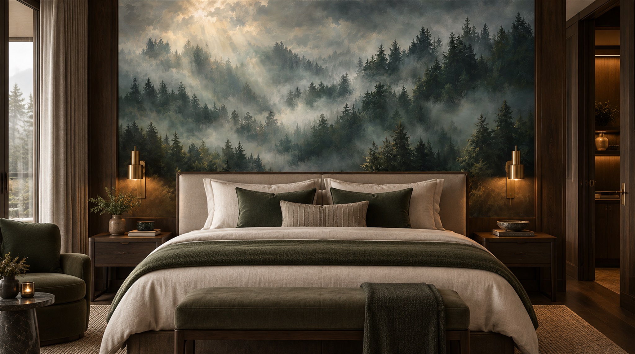 Grey Woodland Trees Wallpaper Mural Scene