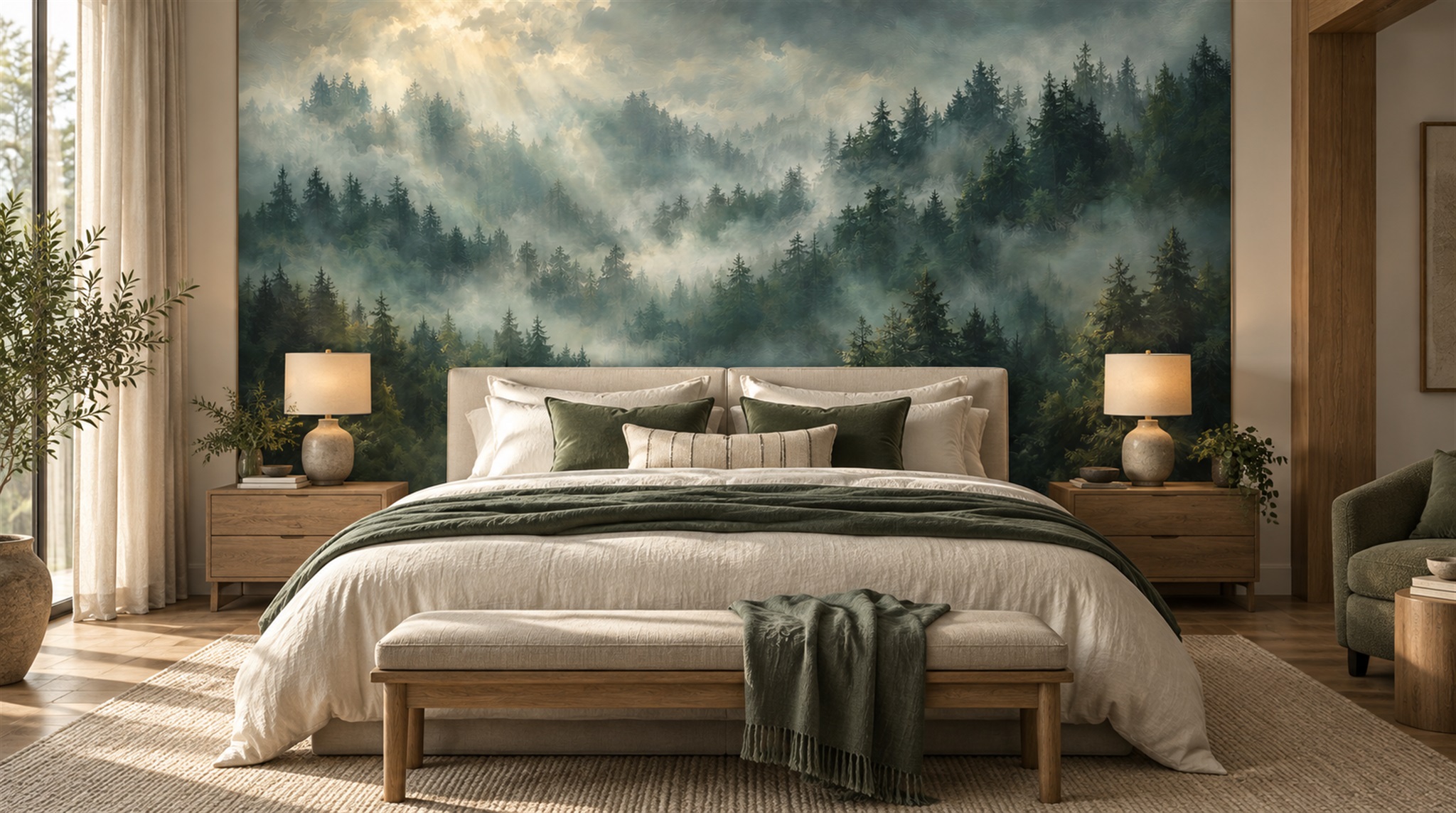 Grey Woodland Trees Wallpaper Mural Scene