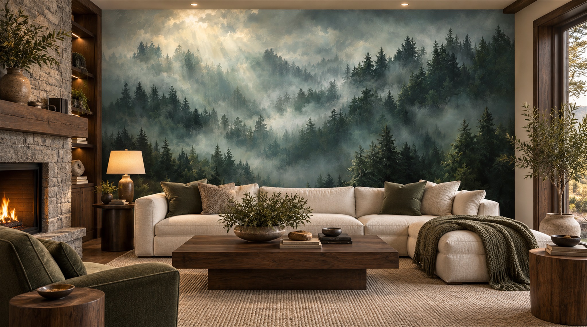 Grey Woodland Trees Wallpaper Mural Scene