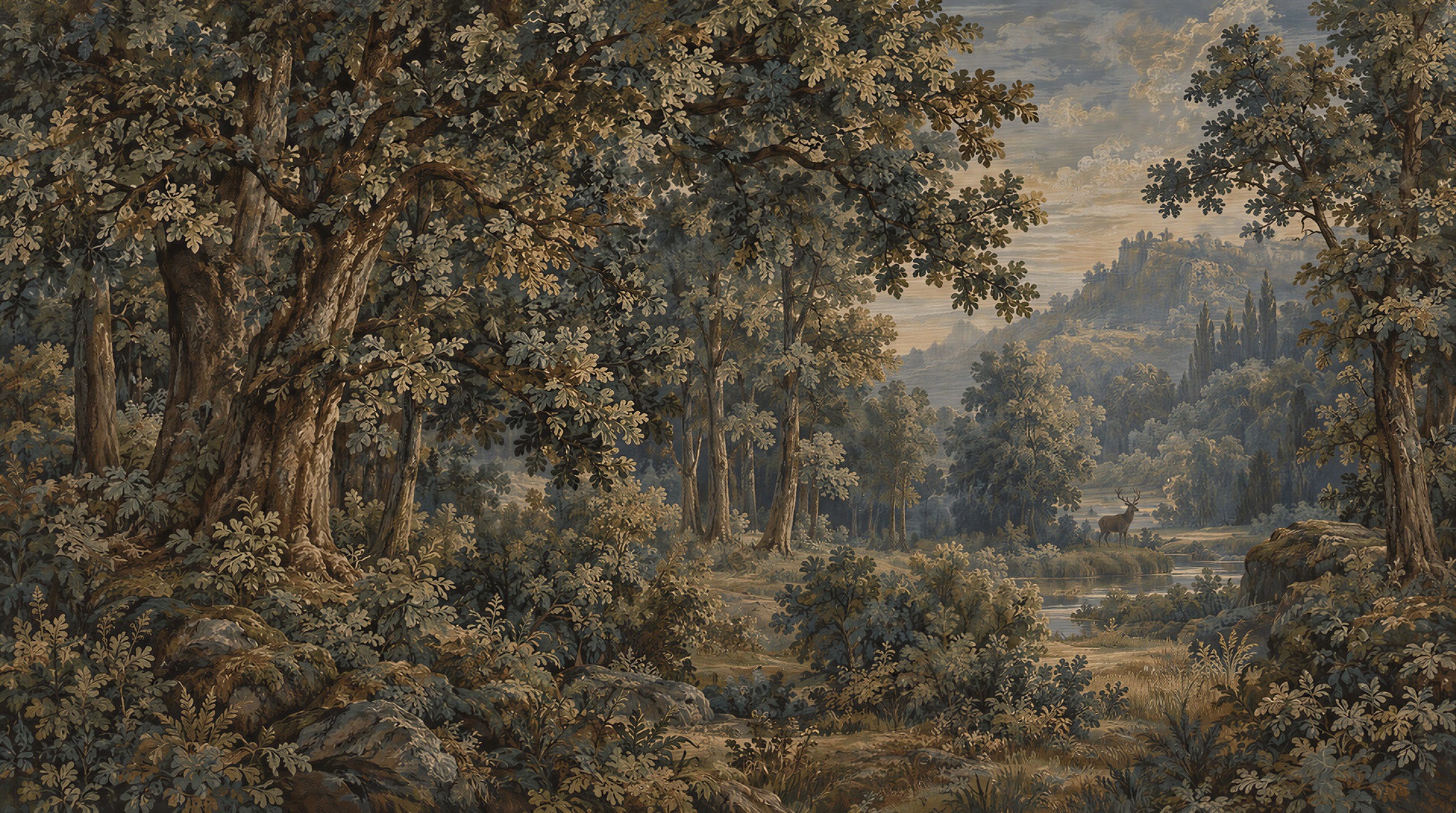 Neutral Woodland Trees Wallpaper Mural Main