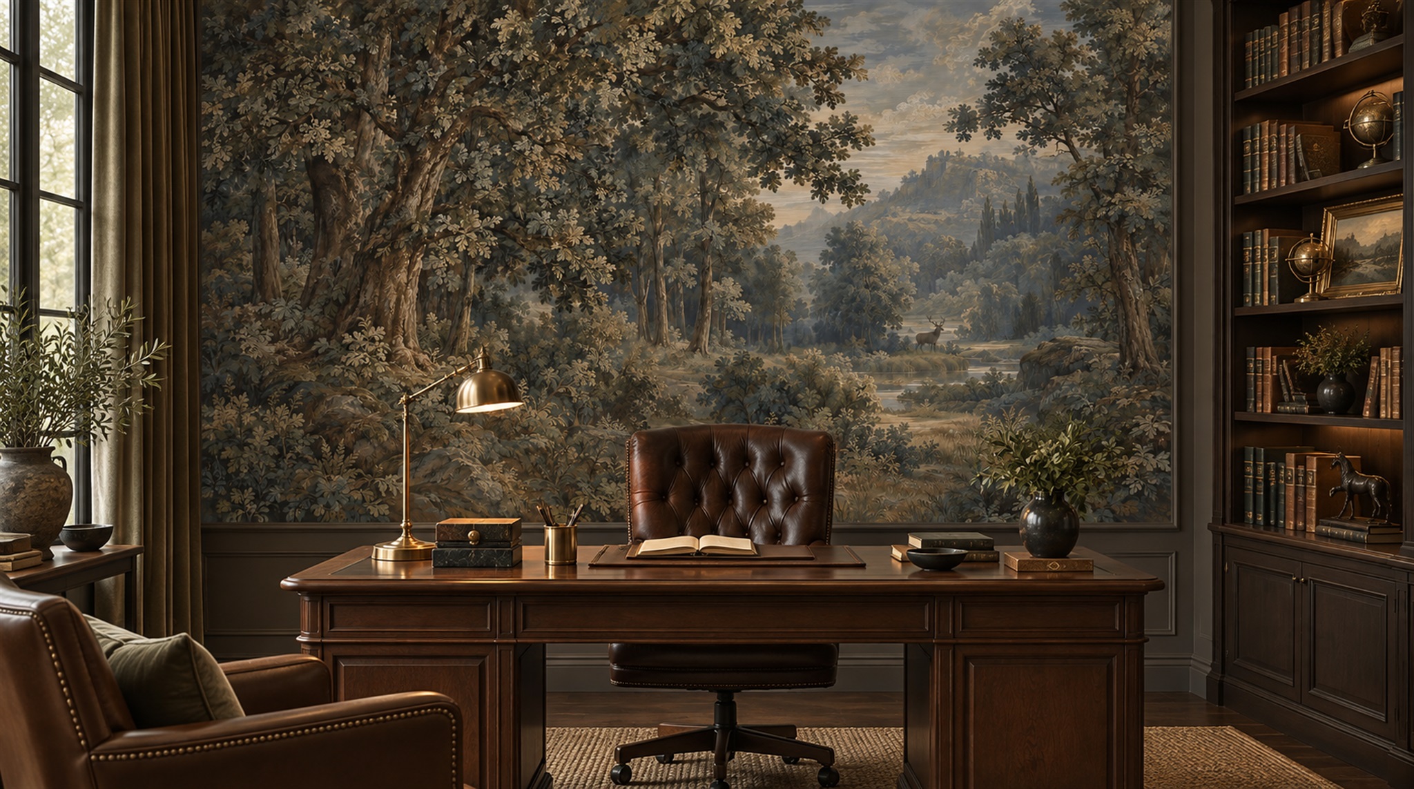 Neutral Woodland Trees Wallpaper Mural Main