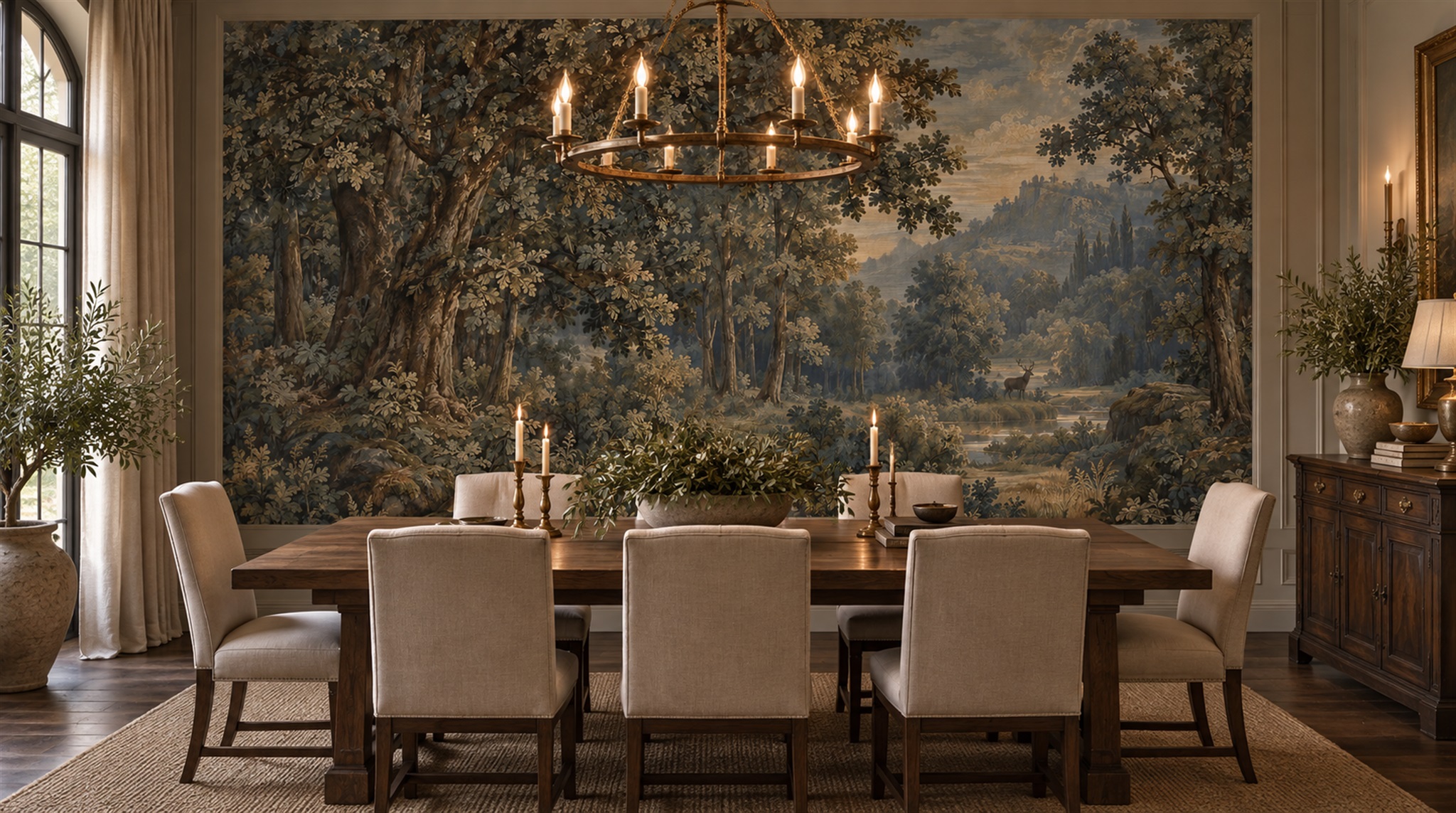 Neutral Woodland Trees Wallpaper Mural Scene