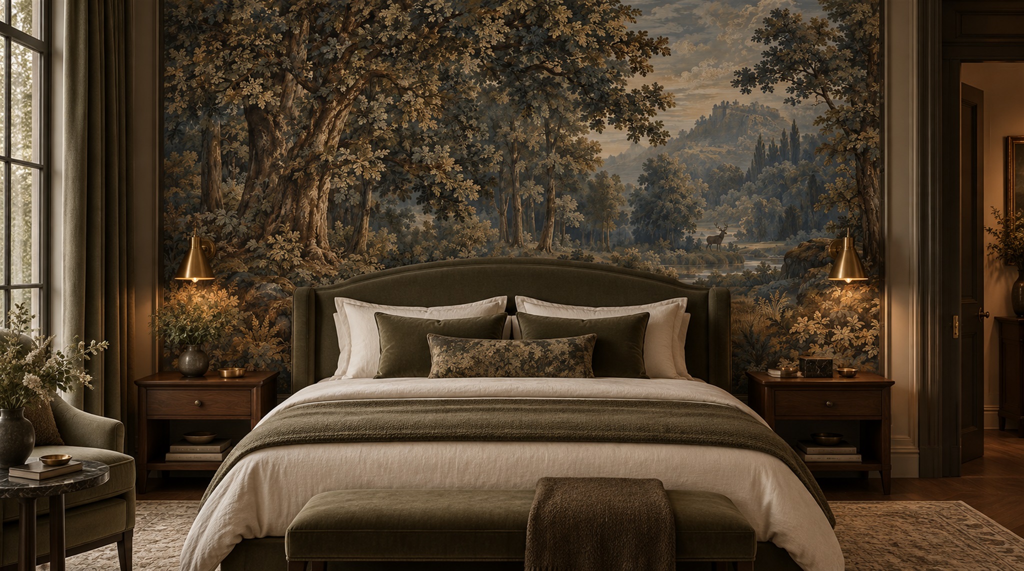 Neutral Woodland Trees Wallpaper Mural Scene