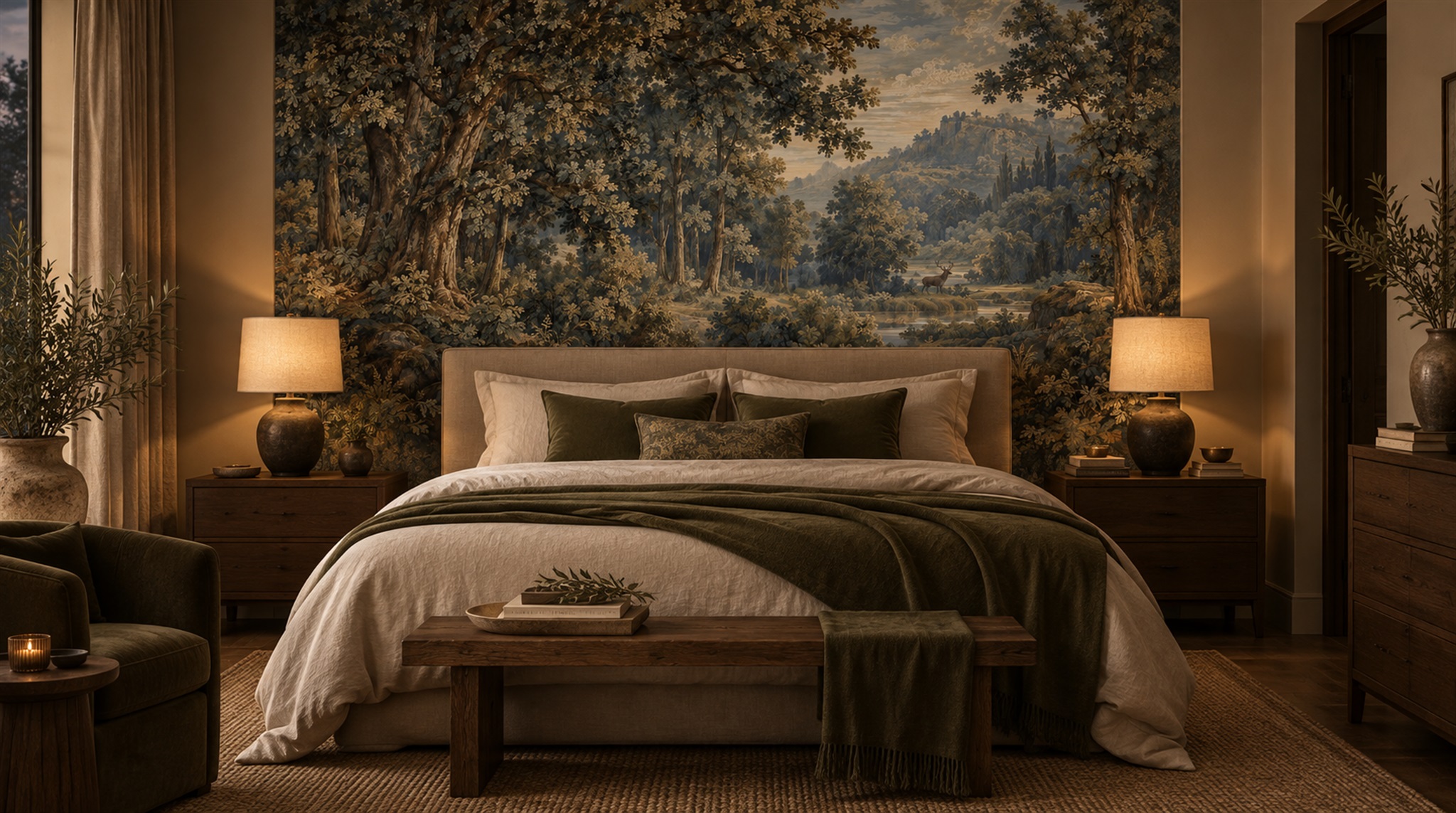 Neutral Woodland Trees Wallpaper Mural Scene