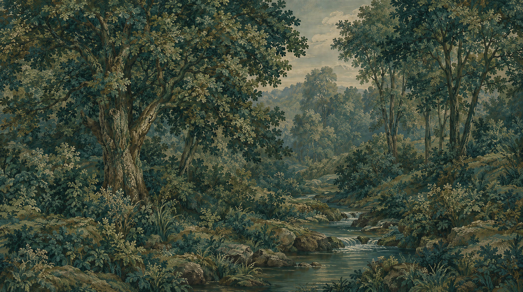 Teal Woodland Trees Wallpaper Mural Main