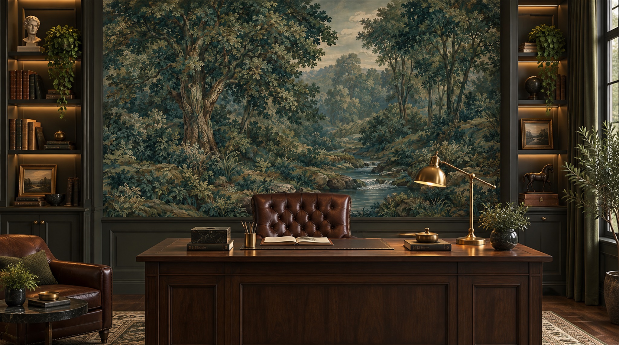 Teal Woodland Trees Wallpaper Mural Main