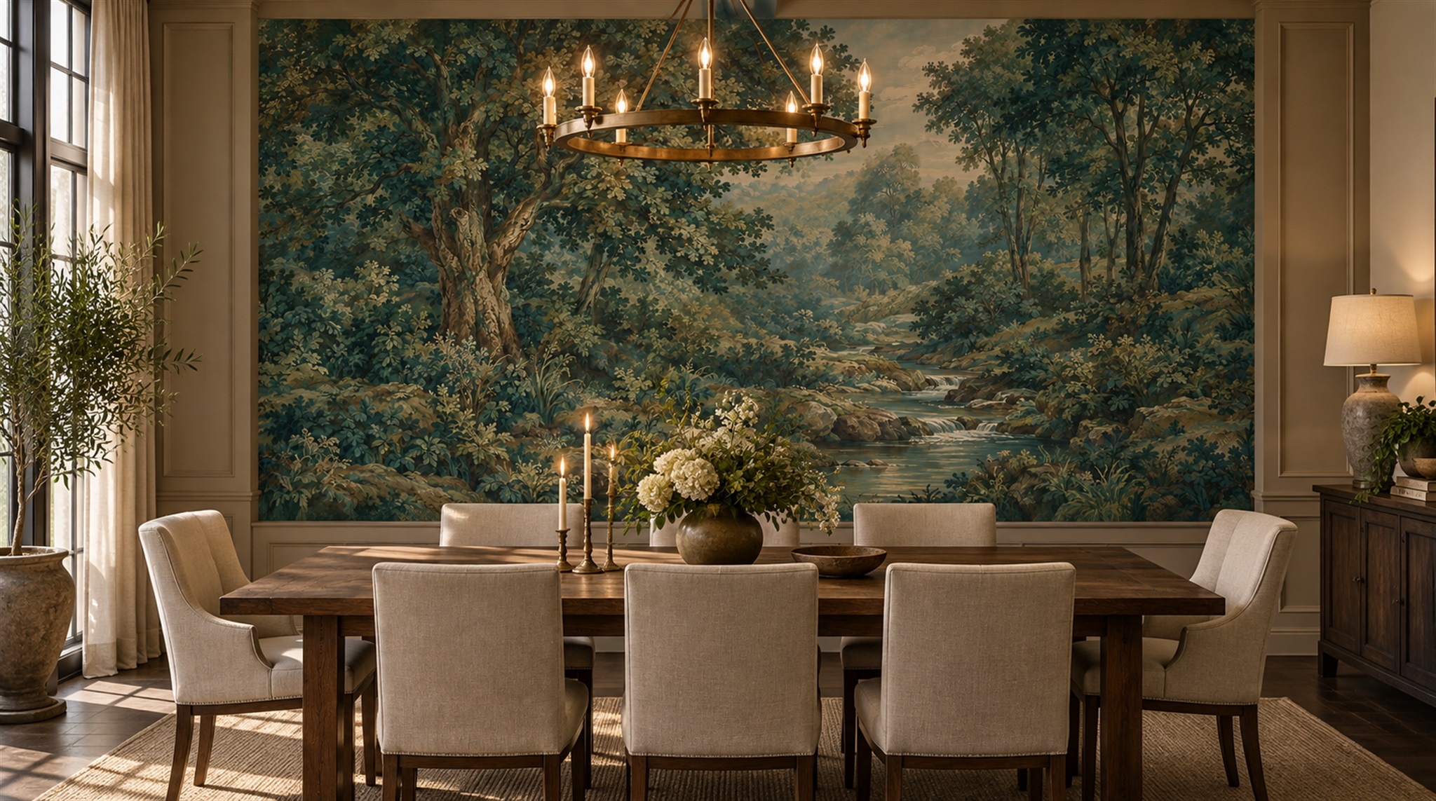 Teal Woodland Trees Wallpaper Mural Scene