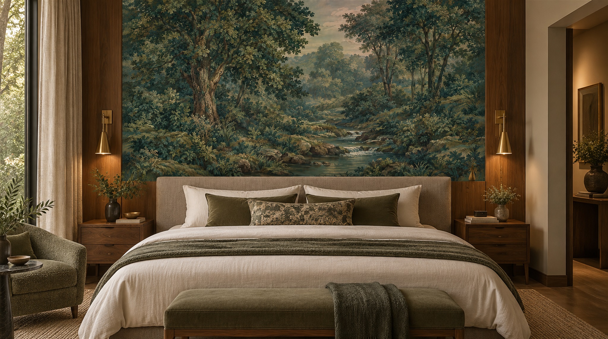 Teal Woodland Trees Wallpaper Mural Scene