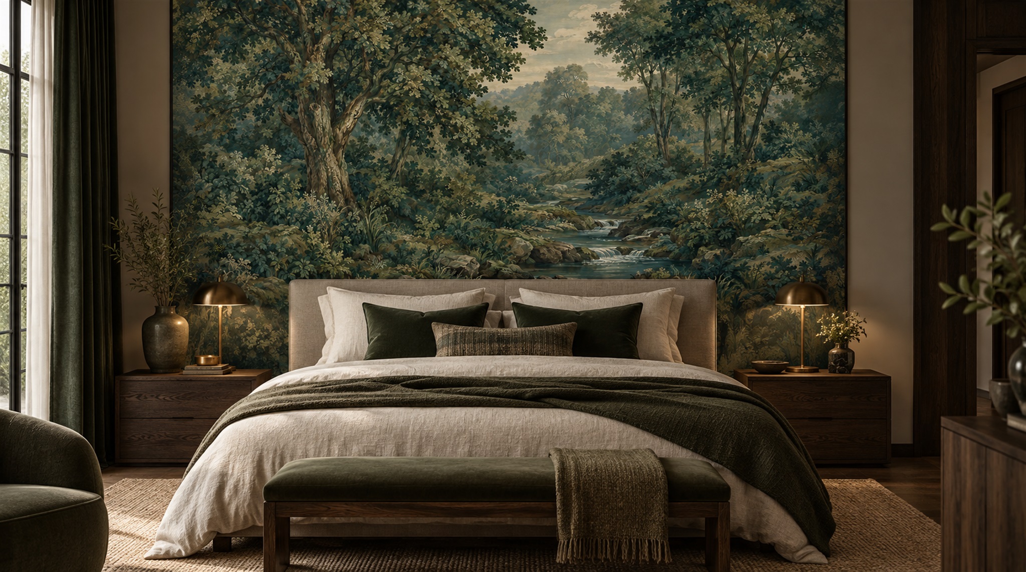 Teal Woodland Trees Wallpaper Mural Scene