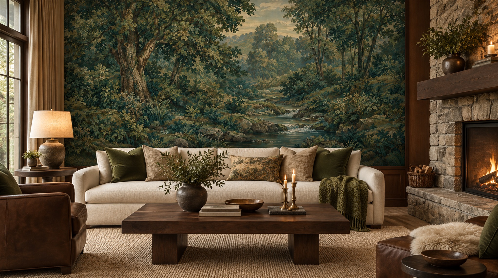 Teal Woodland Trees Wallpaper Mural Scene