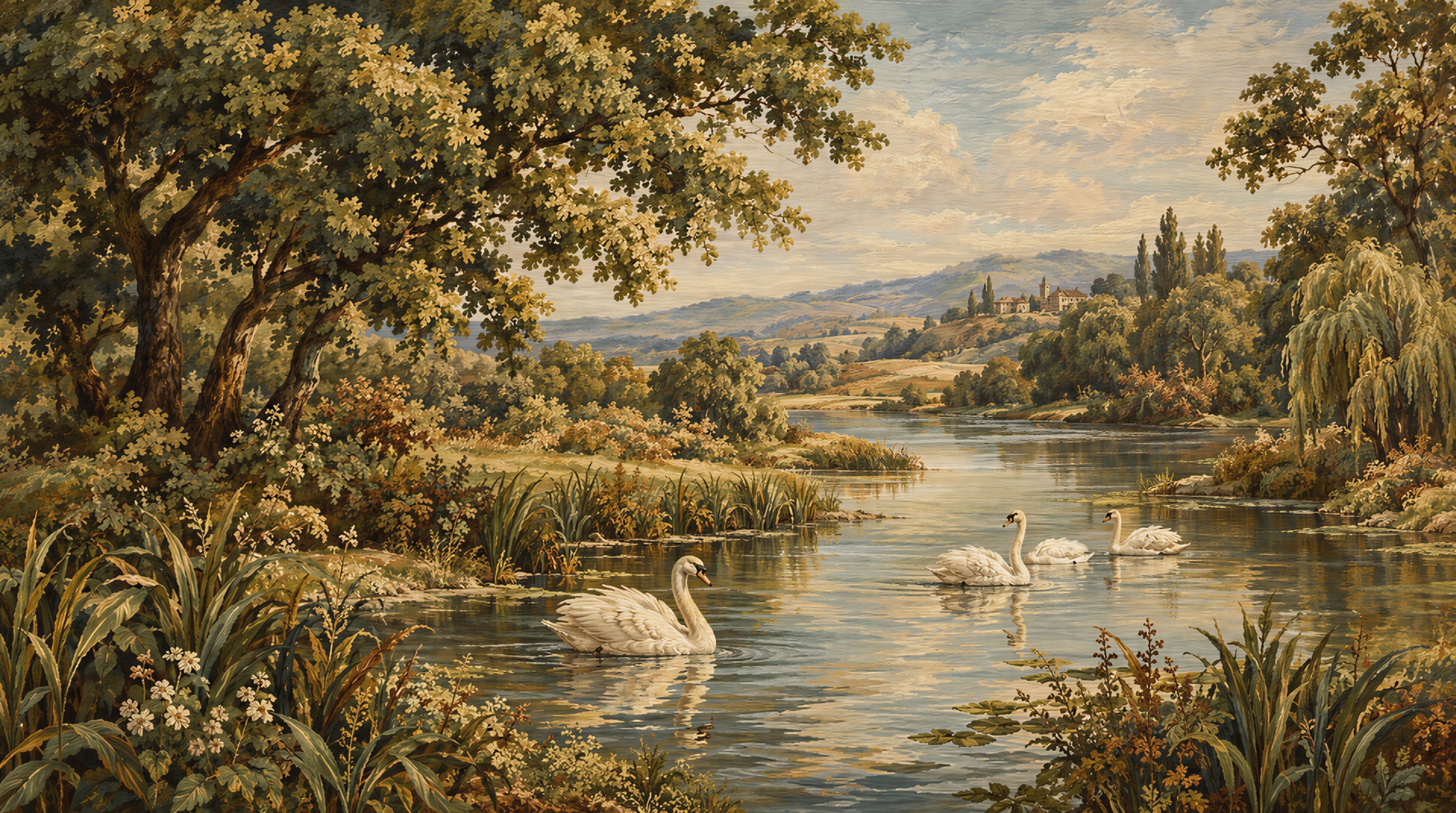 Green Lakeside Landscape Wallpaper Mural Main
