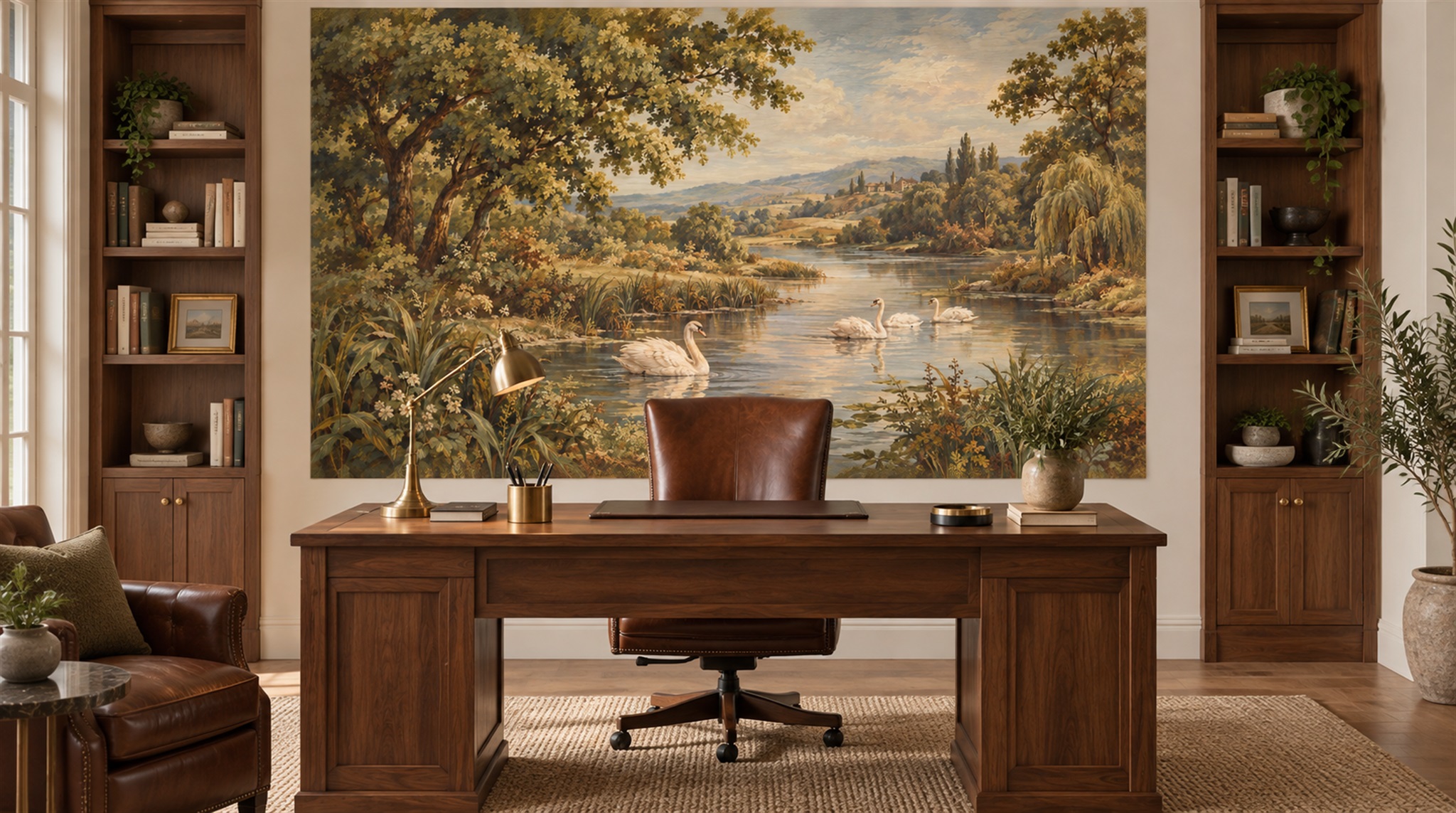 Green Lakeside Landscape Wallpaper Mural Main