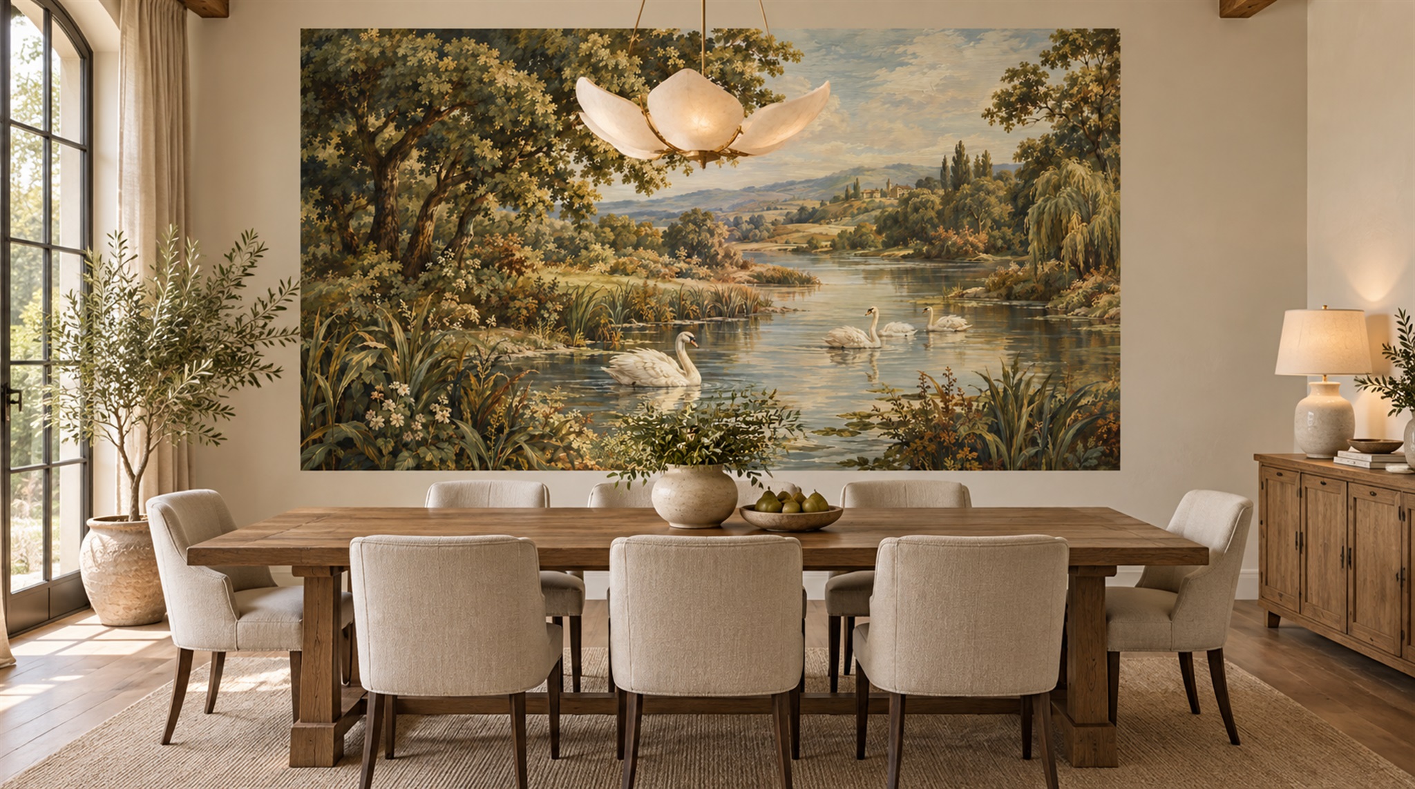 Green Lakeside Landscape Wallpaper Mural Scene