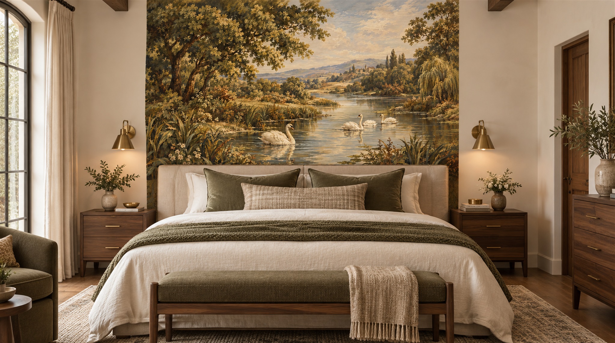 Green Lakeside Landscape Wallpaper Mural Scene